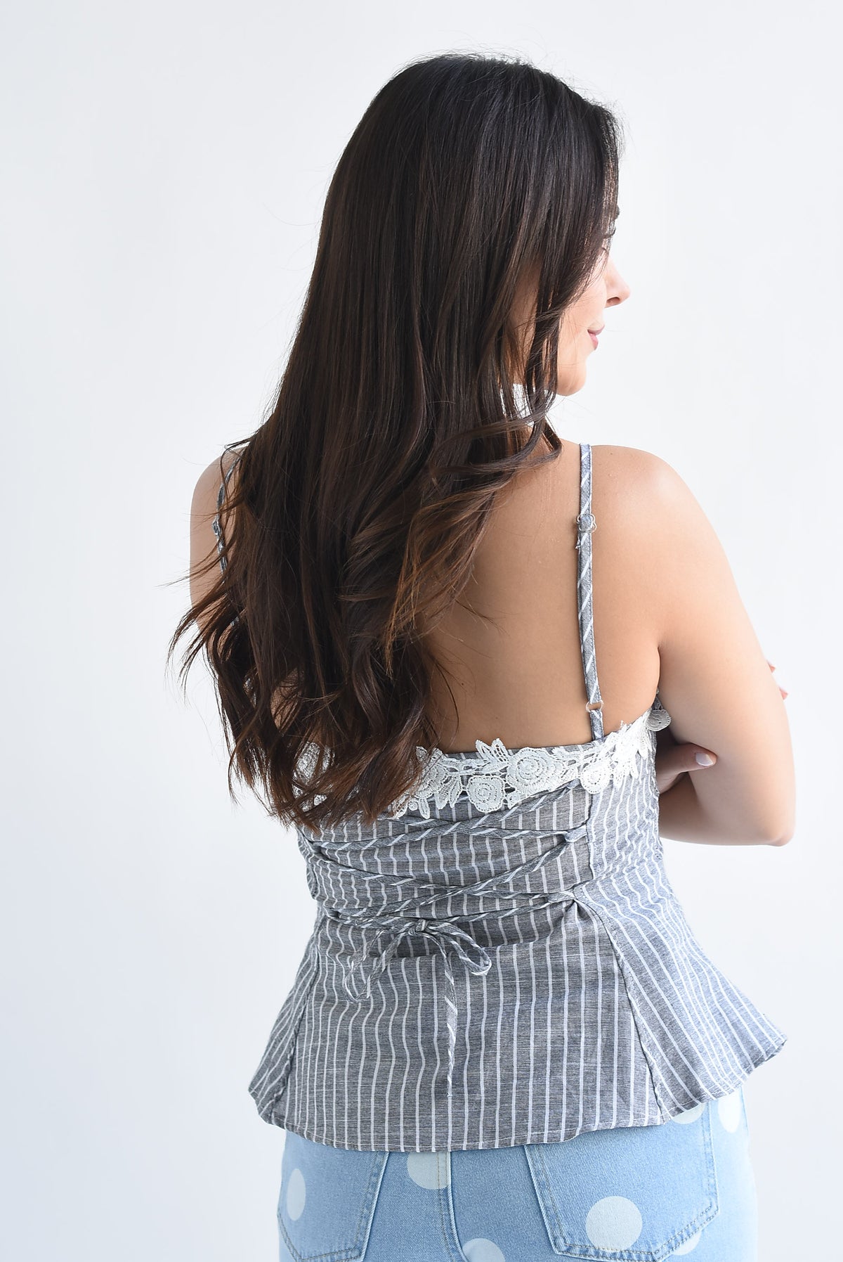 Blusa peplum encaje rayas