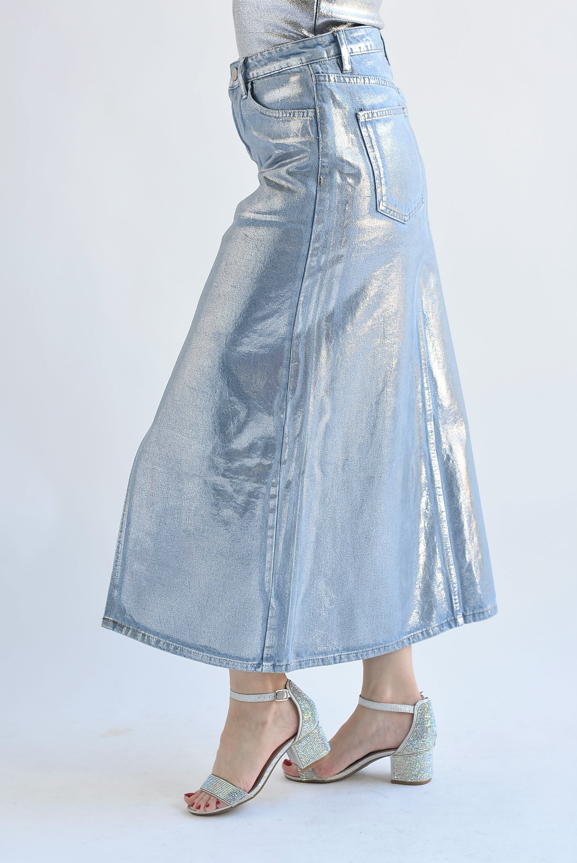 Falda Denim Azul foil Plata