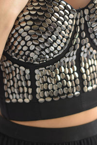 Fashion Styled Corset tachas ovaladas Negro