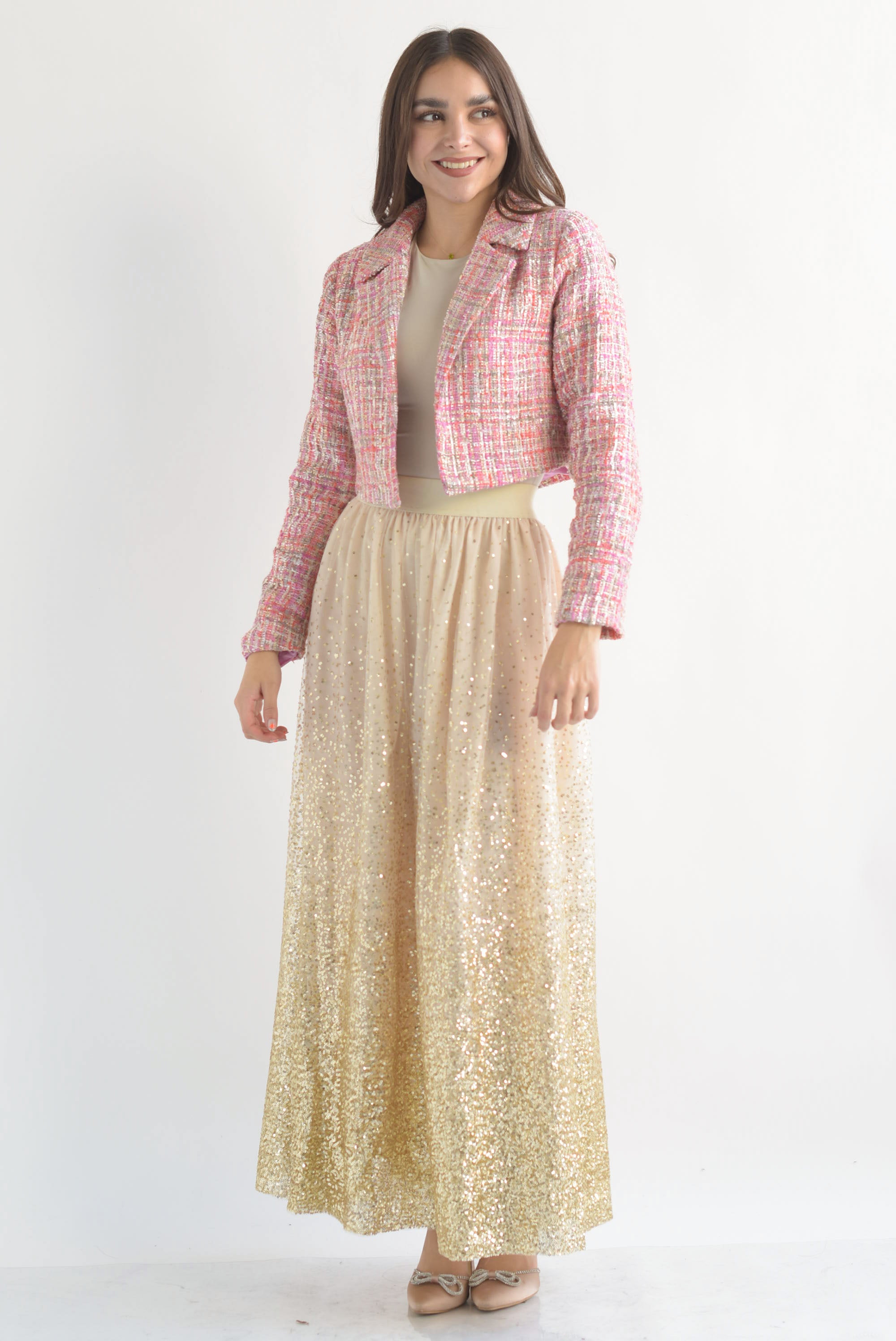 Falda tulle degradado lentejuela Dorada