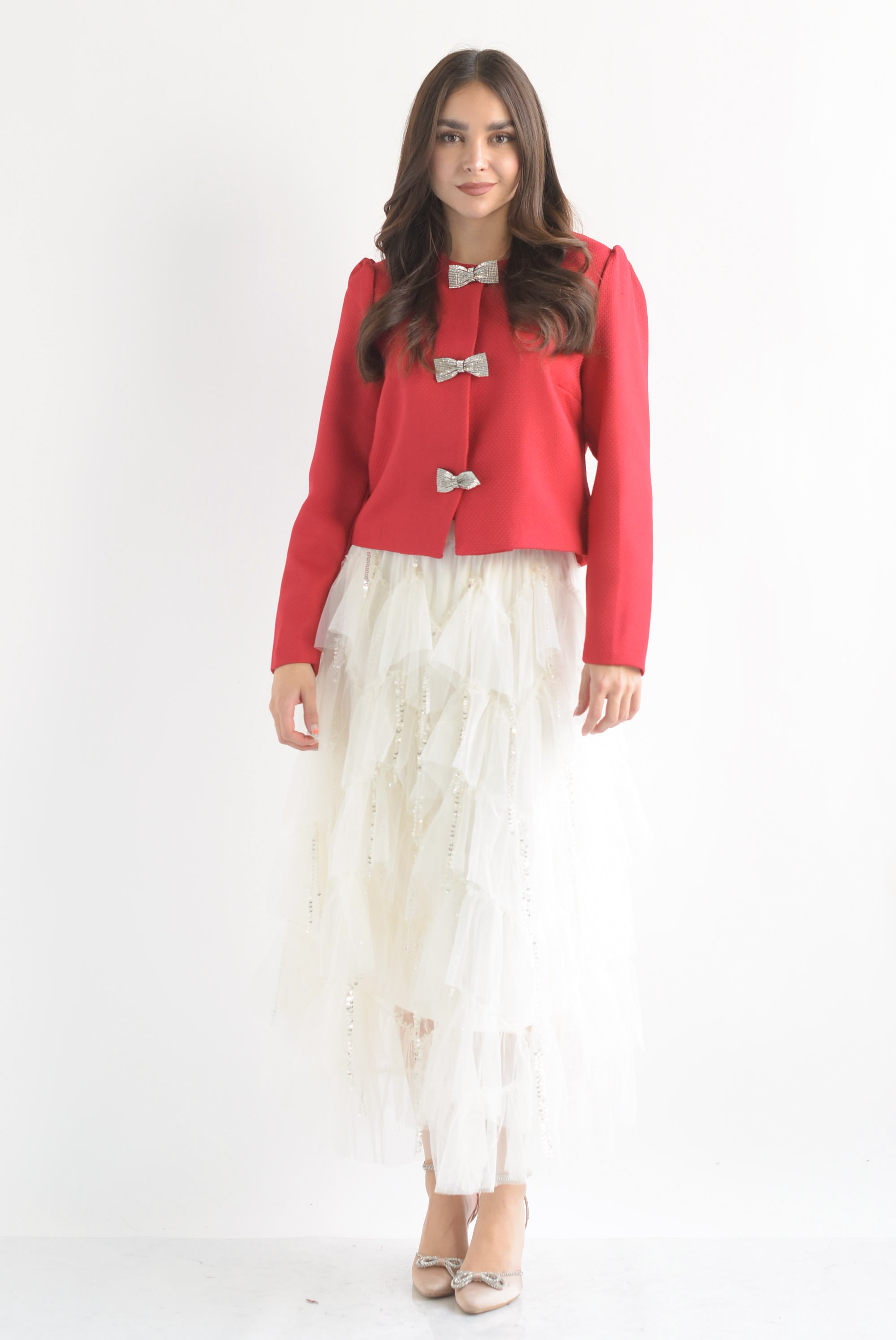 Falda olanes tulle flecos lentejuela Blanco Cloud