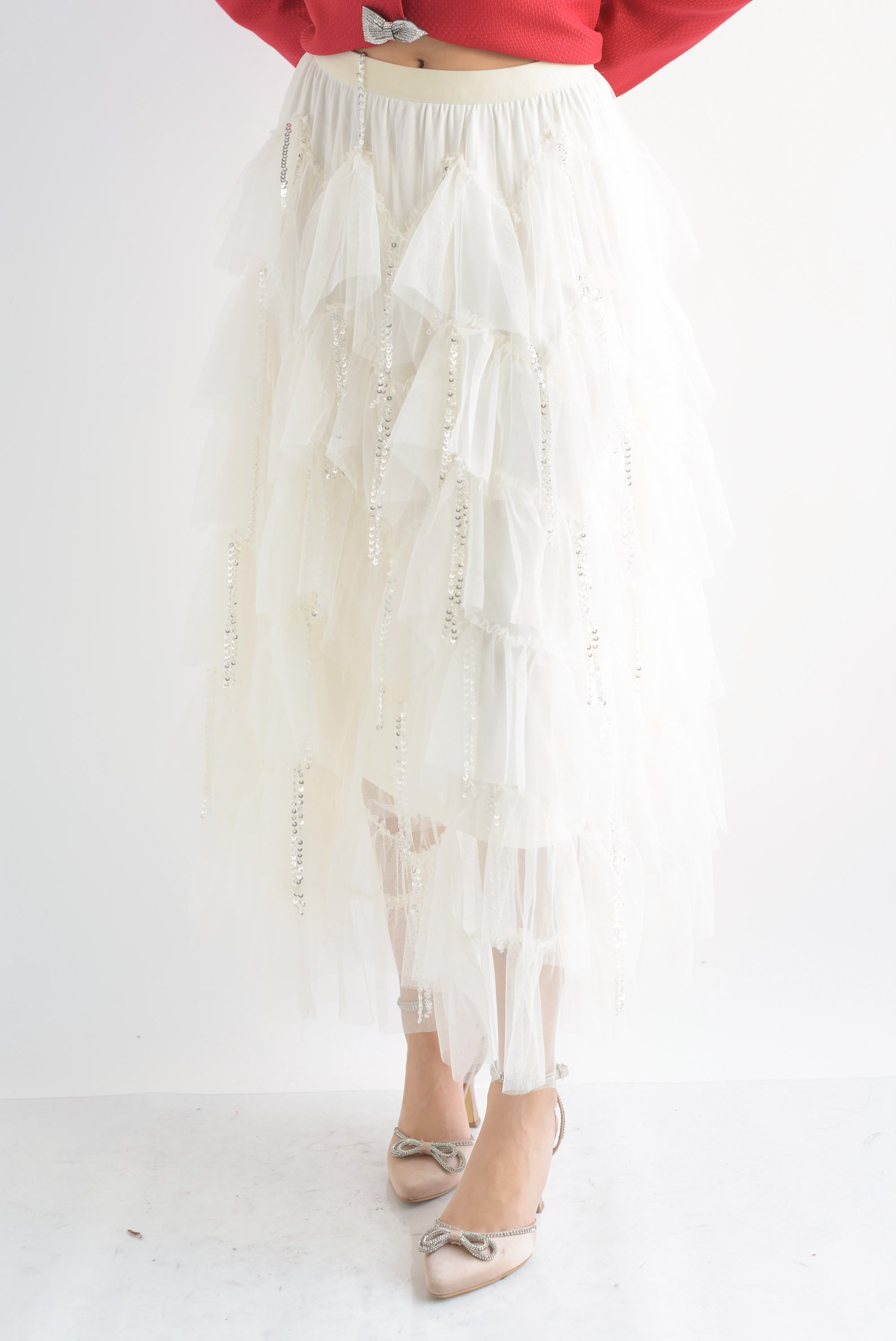 Falda olanes tulle flecos lentejuela Blanco Cloud