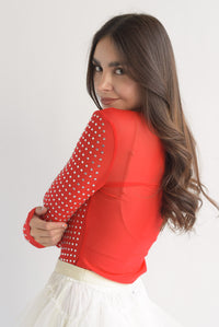 Fashion Styled Blusa mesh espejos Rojo