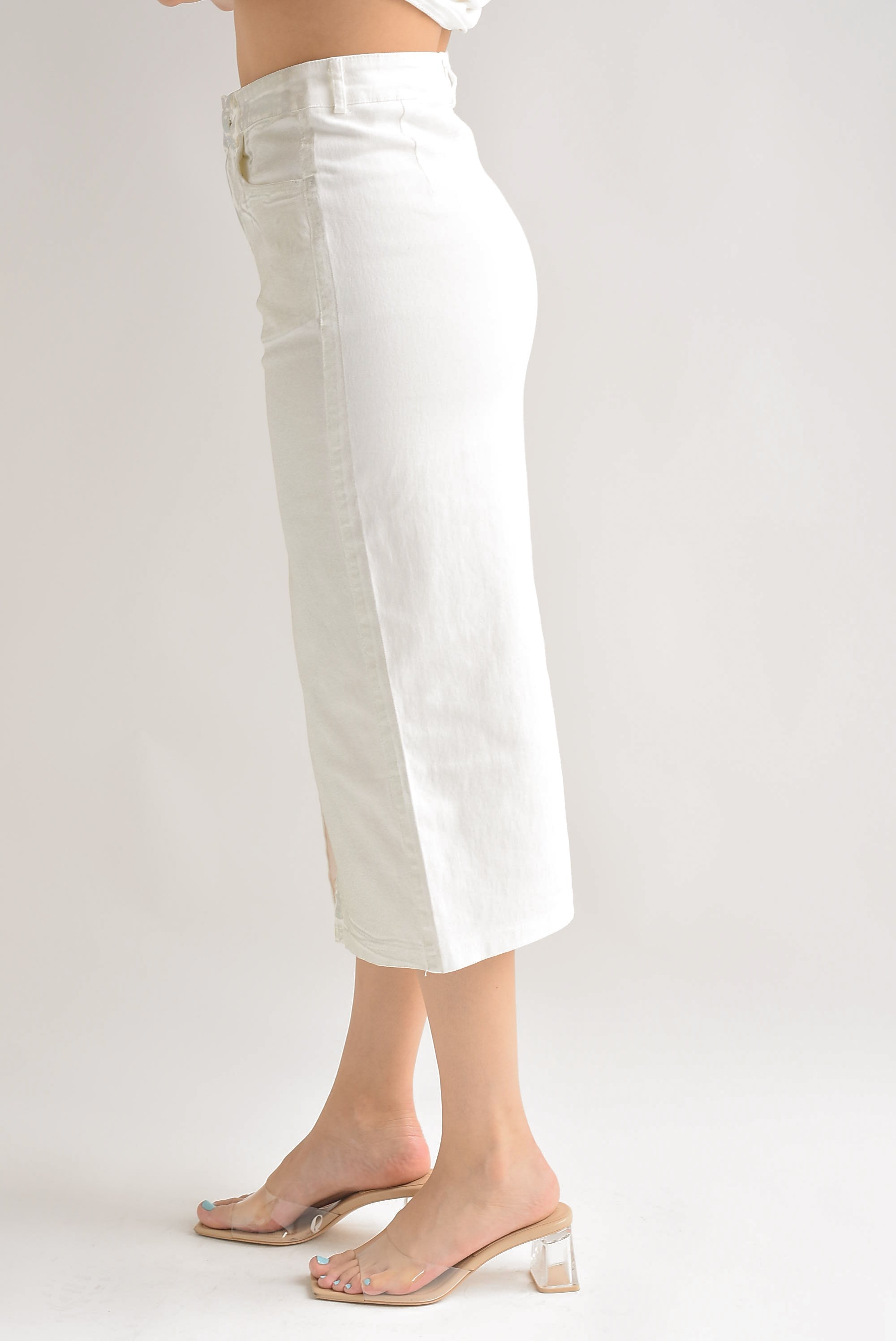 Falda recta denim foil Blanca