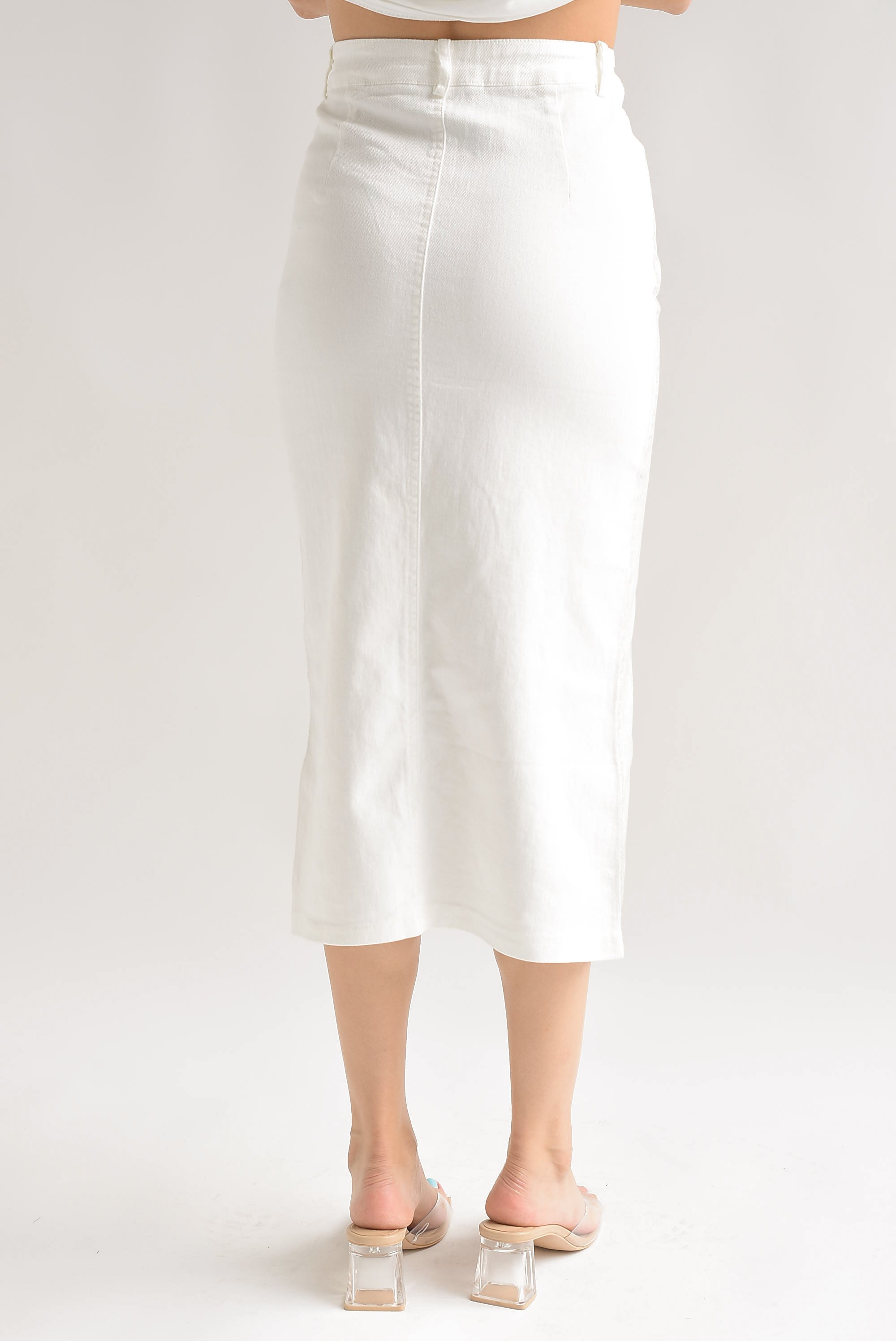 Falda recta denim foil Blanca