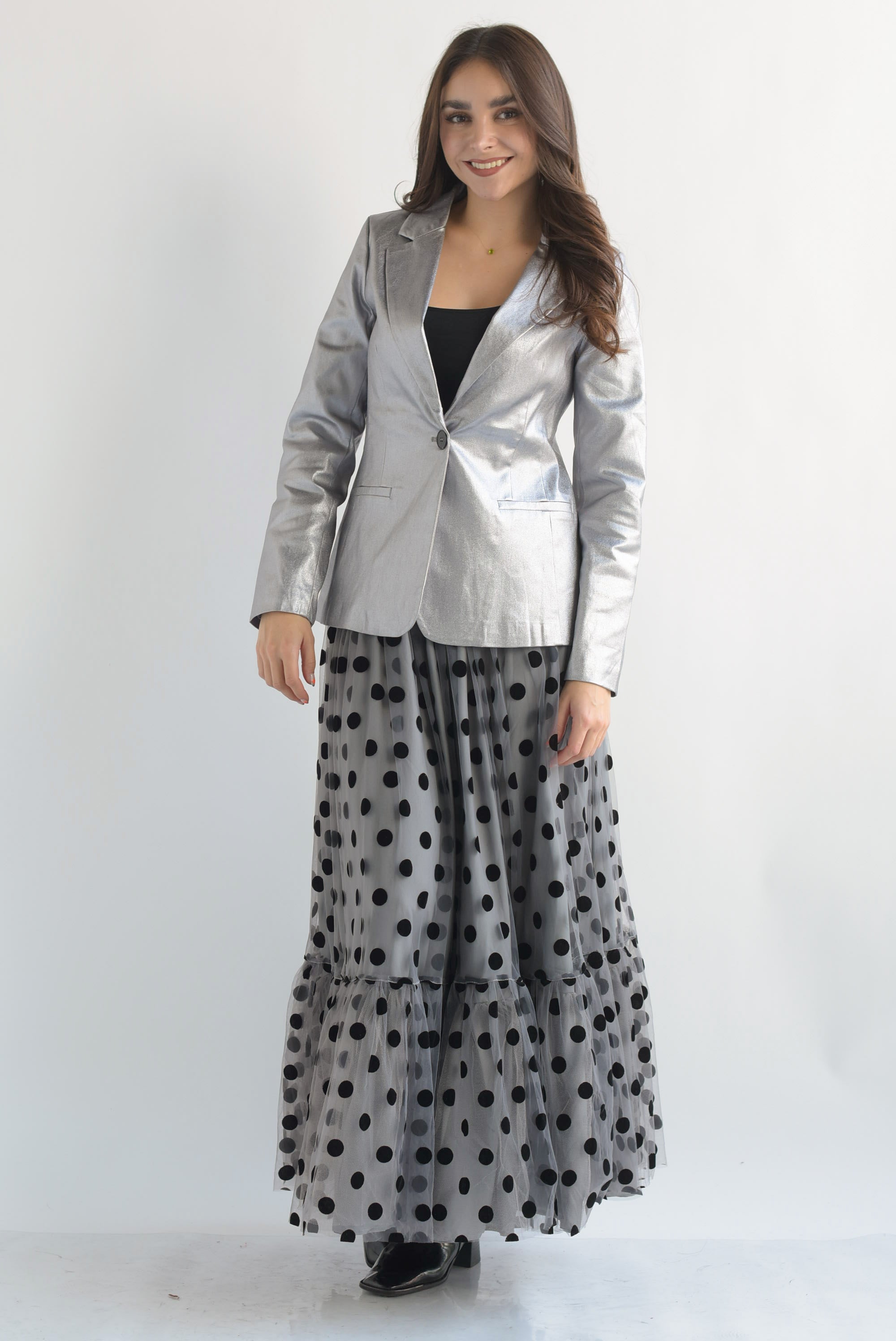 Falda tulle olán polka dots Gris