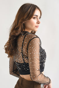 Fashion Styled Blusa mesh brillos Negra