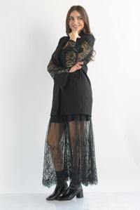 Fashion Styled Blazer largo manga encaje Negro