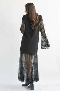 Fashion Styled Blazer largo manga encaje Negro