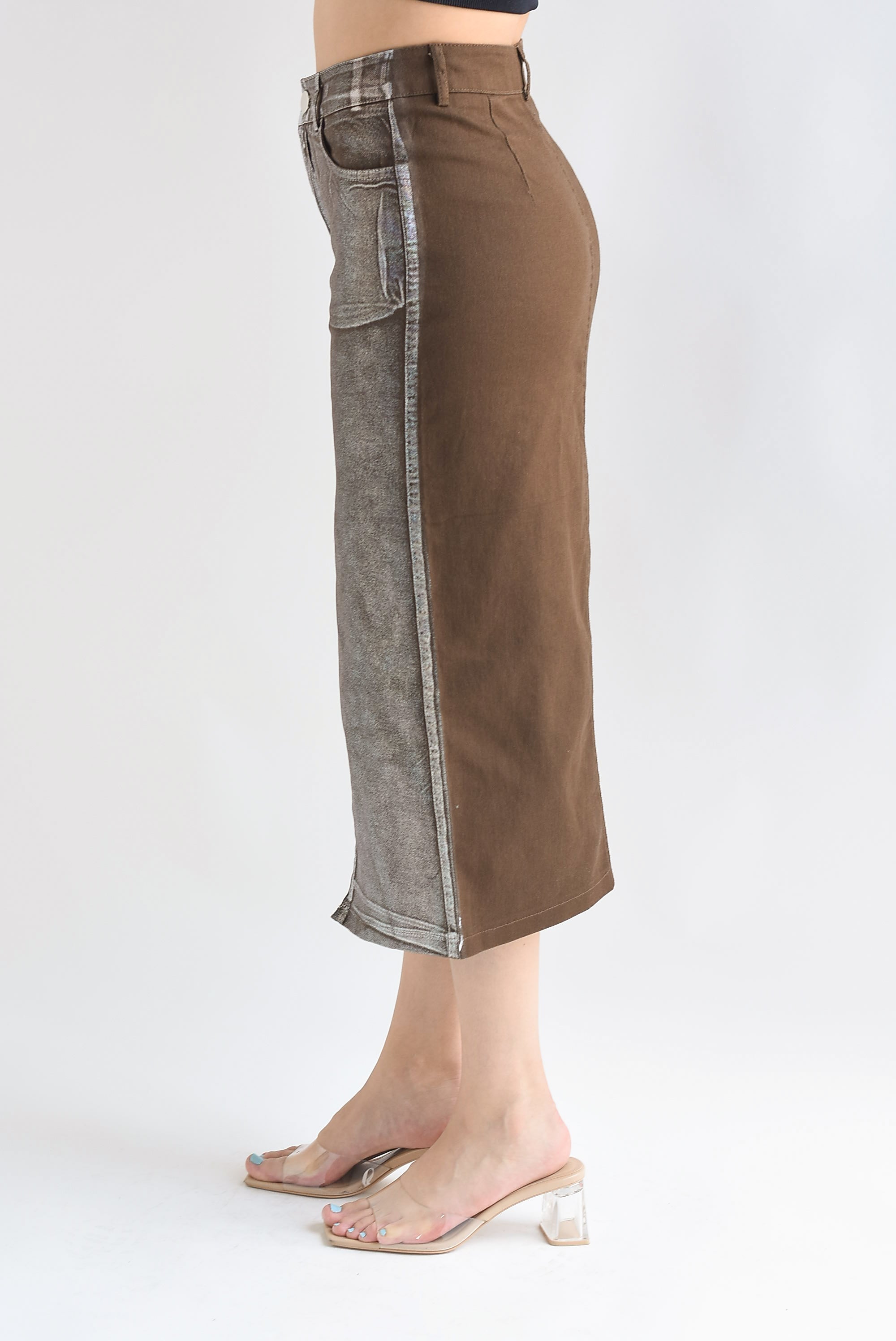 Falda recta denim foil Café