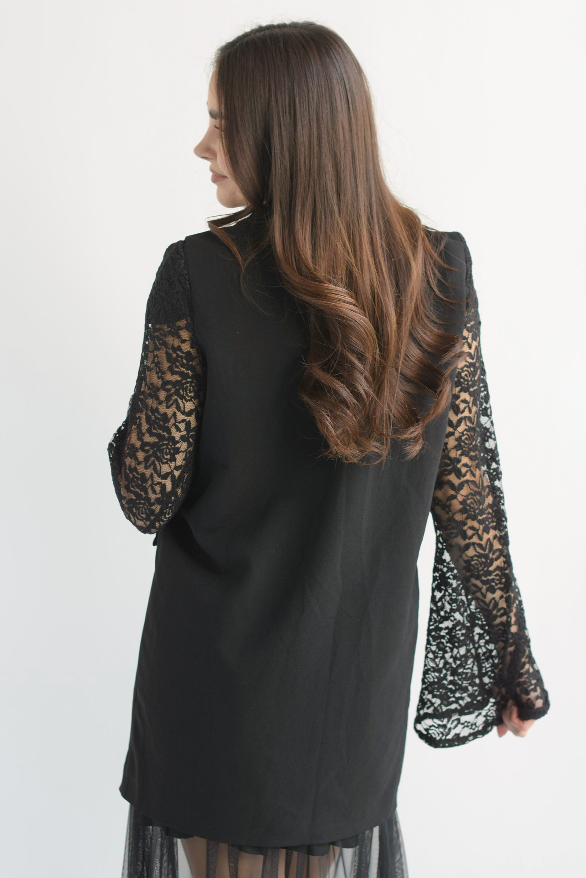 Blazer largo manga encaje Negro