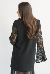 Fashion Styled Blazer largo manga encaje Negro