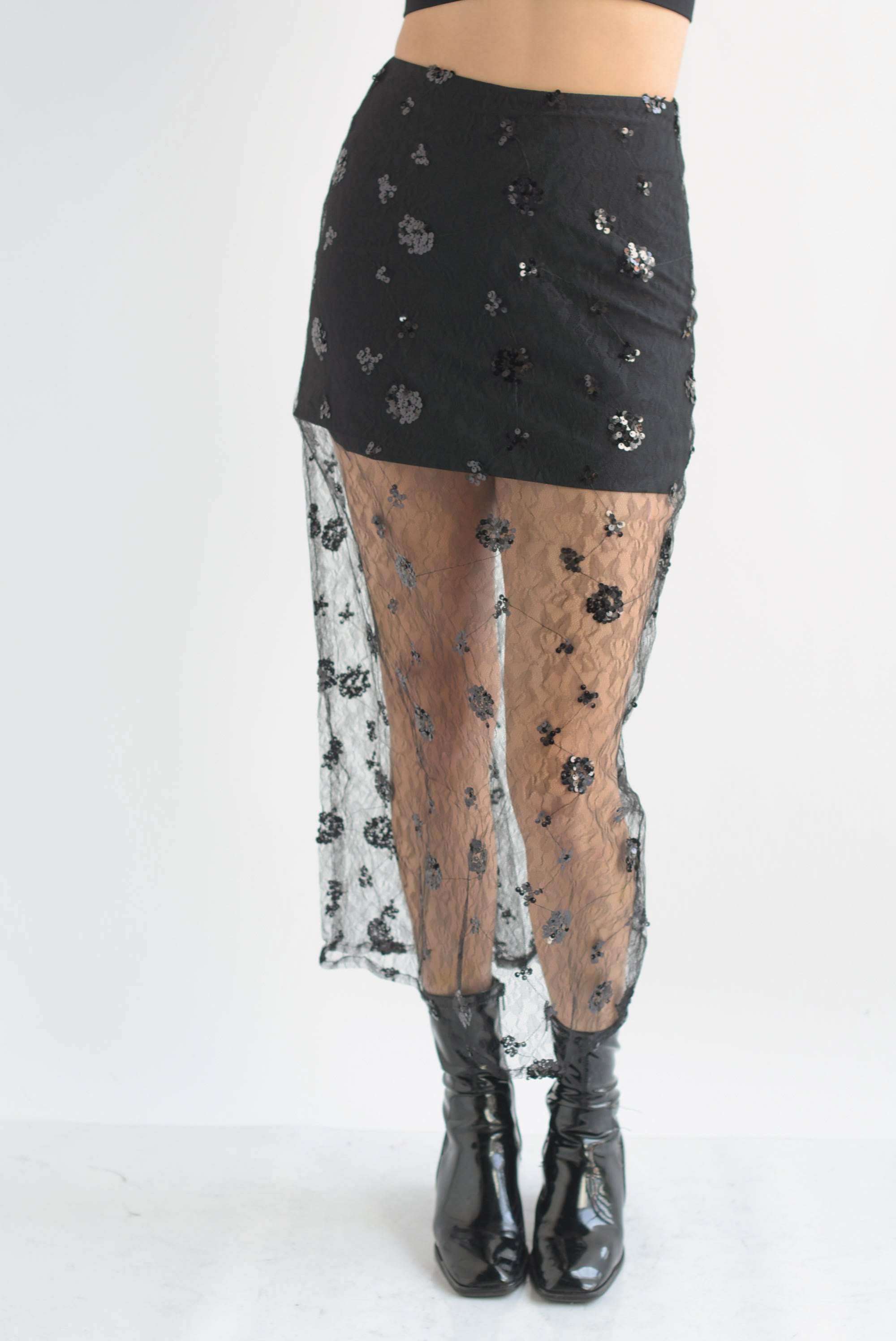 Falda encaje lentejuela Negro