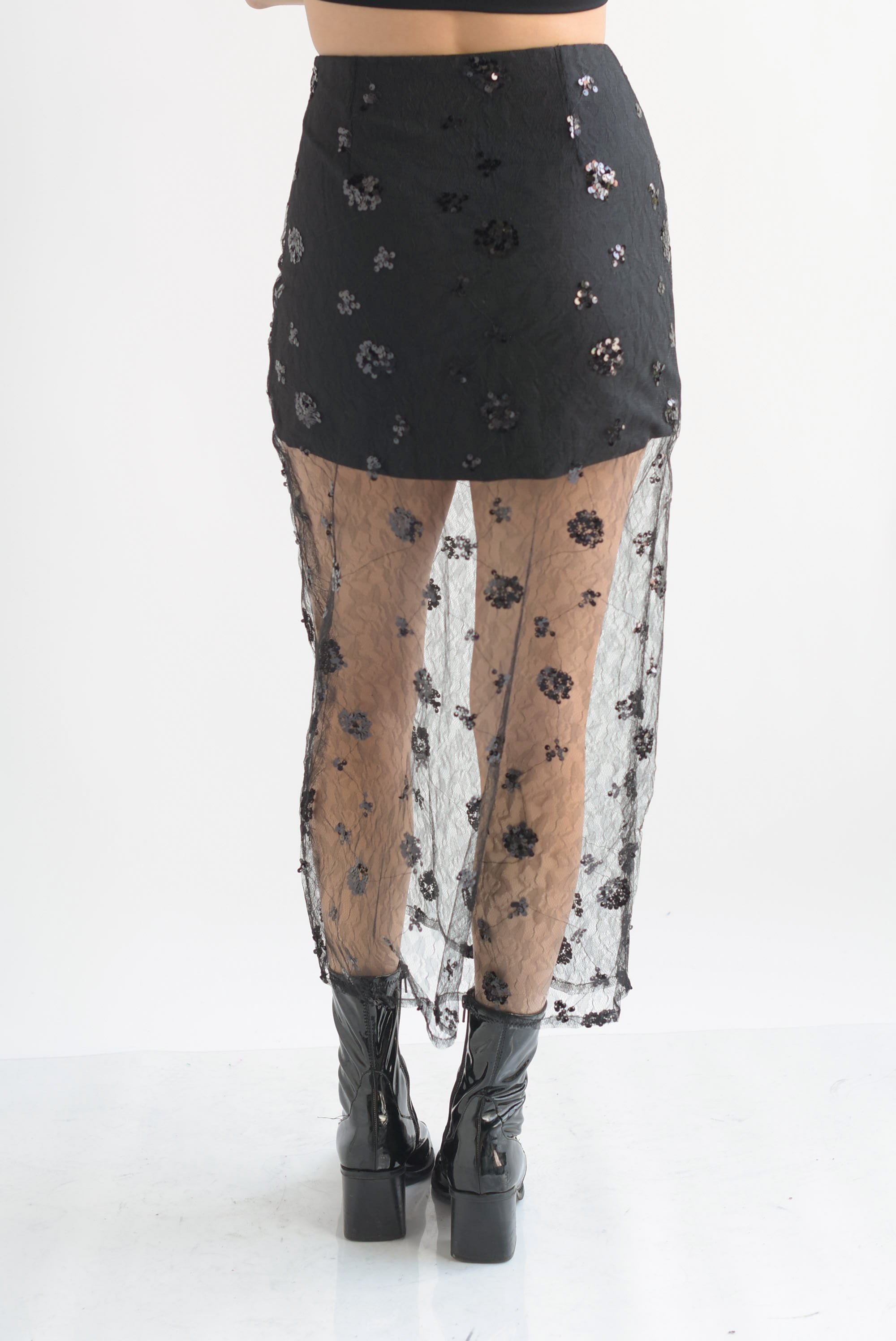 Falda encaje lentejuela Negro