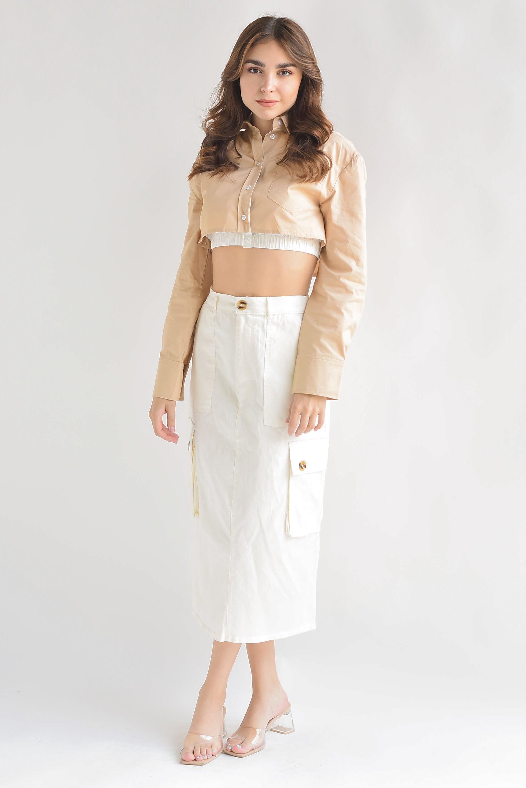 Falda recta cargo Ivory