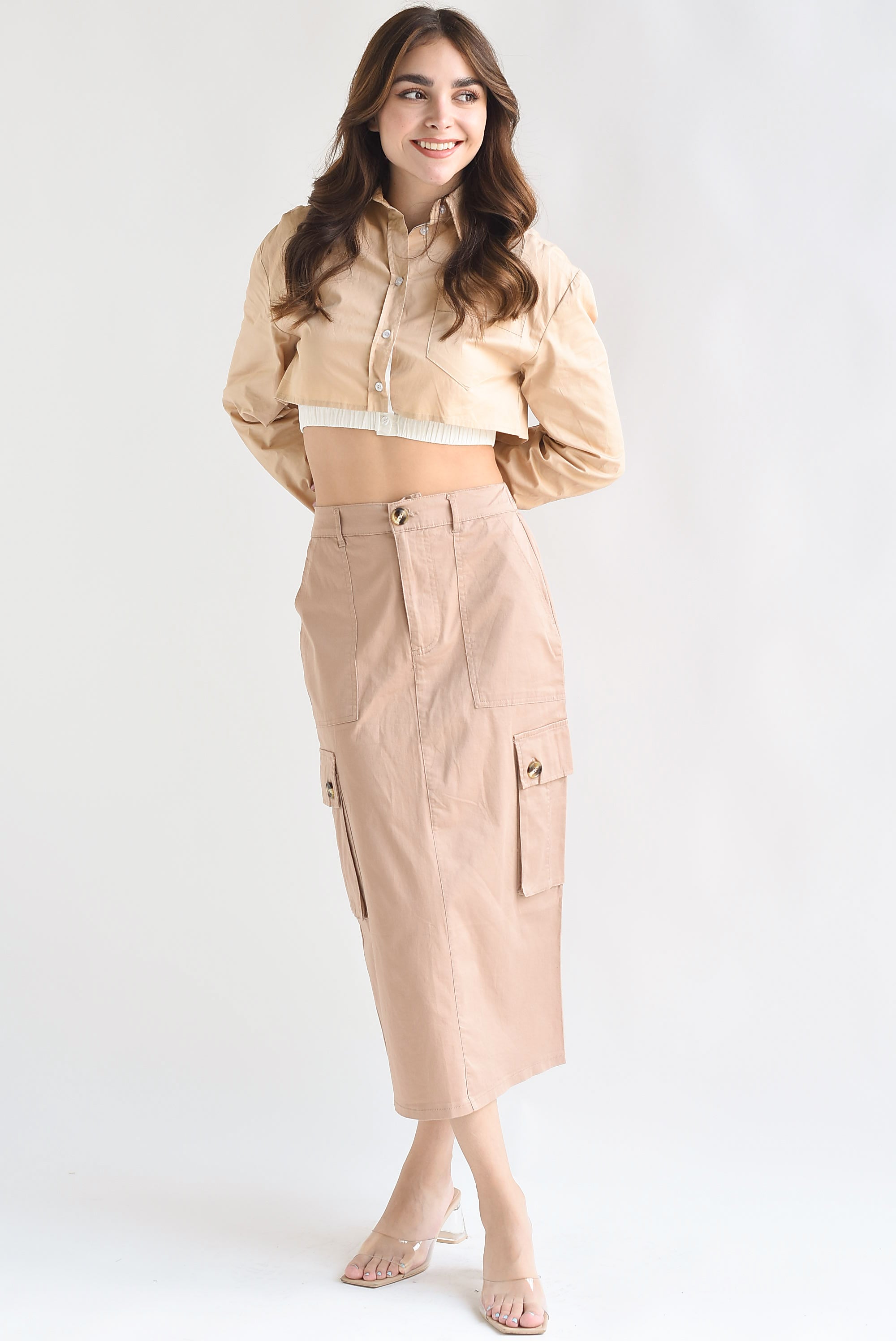 Falda recta cargo Camel