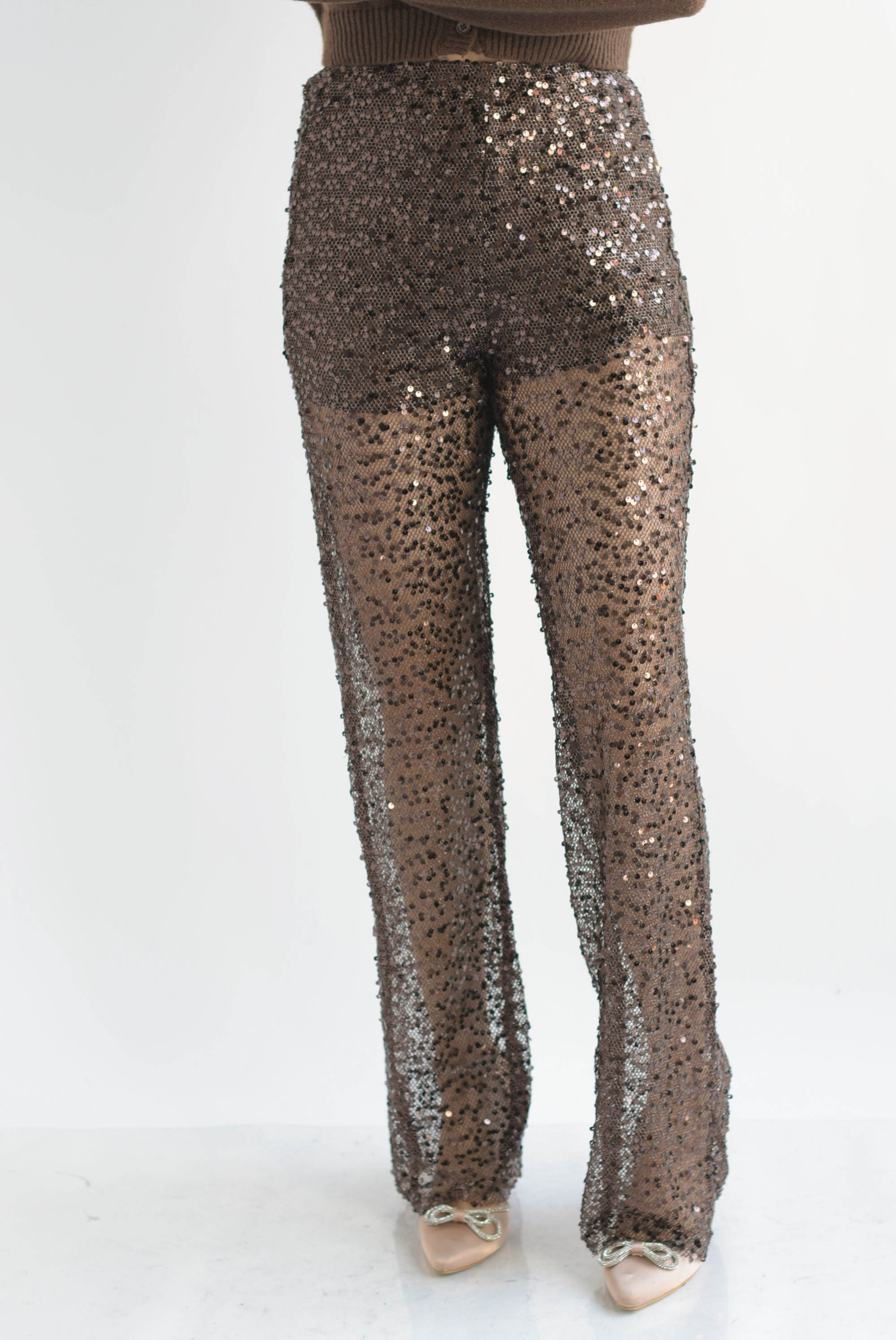 Pantalón fishnet lentejuela Espresso