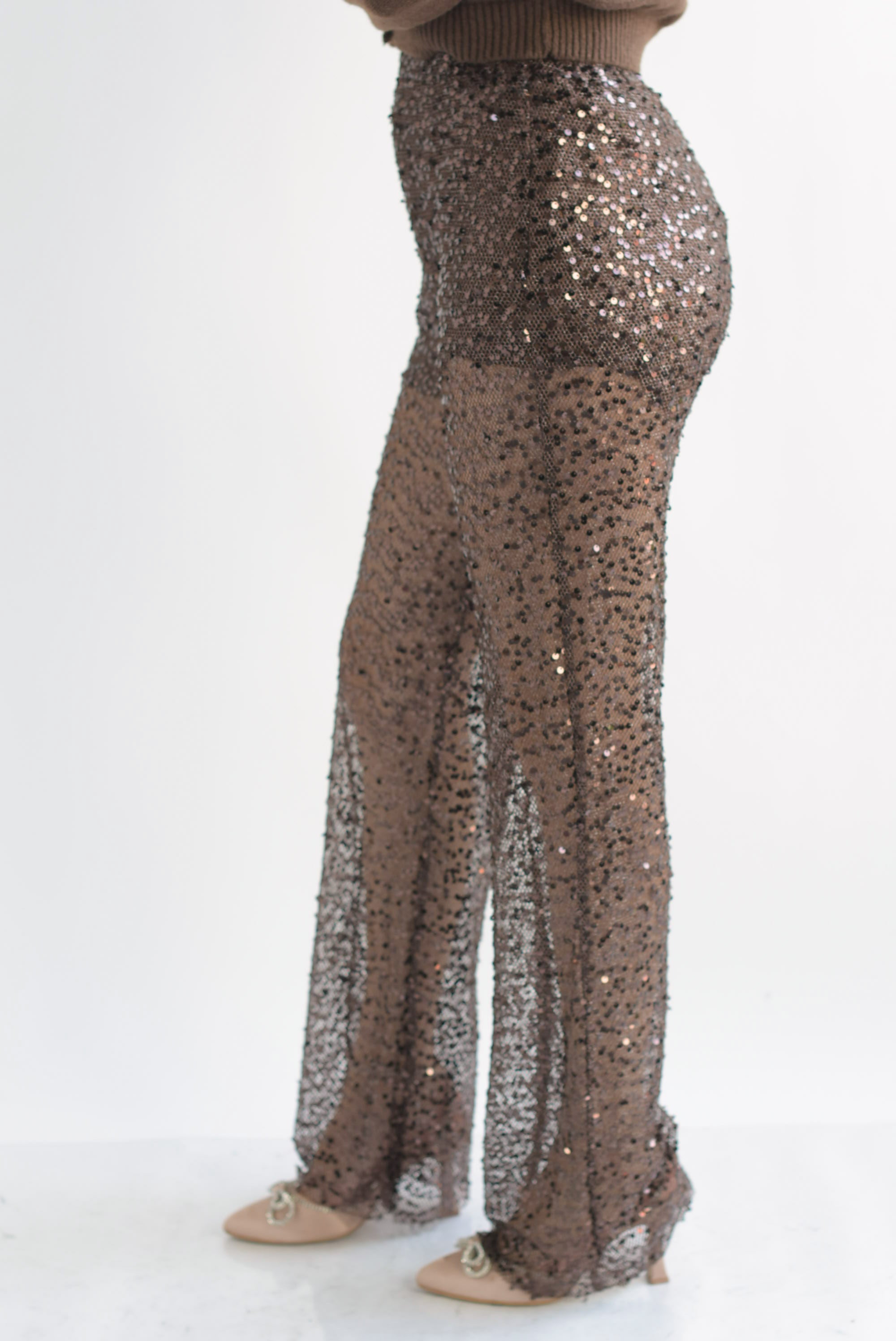 Pantalón fishnet lentejuela Espresso