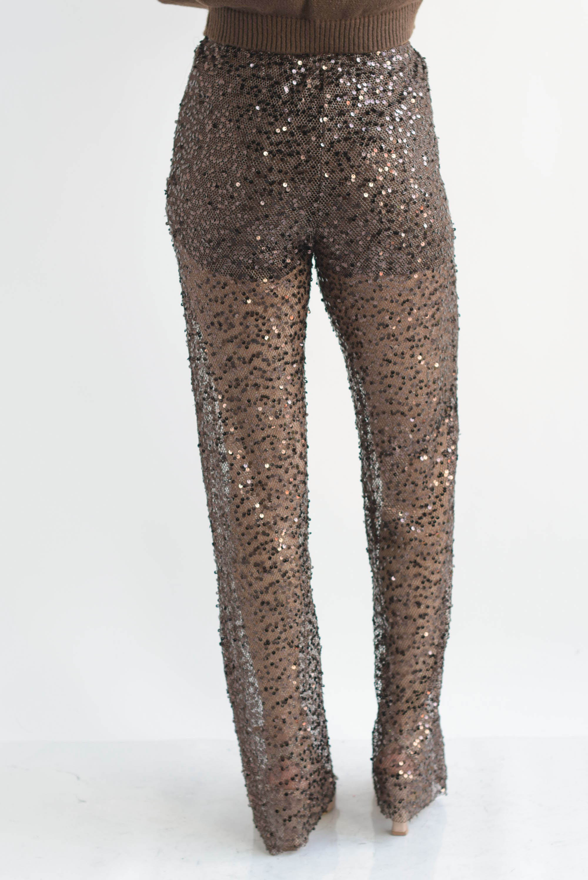 Pantalón fishnet lentejuela Espresso