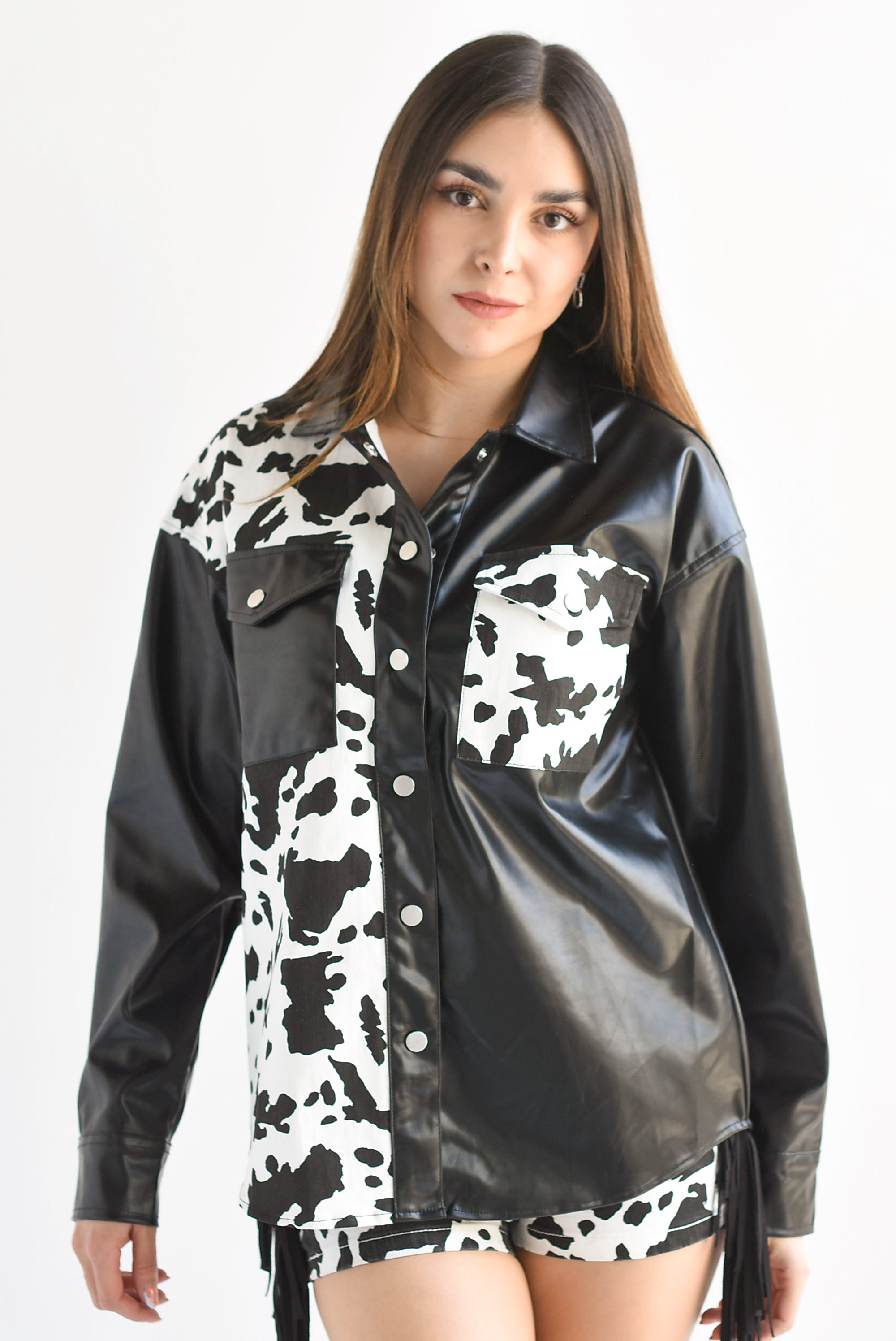 Shacket vinipiel denim cow Negro