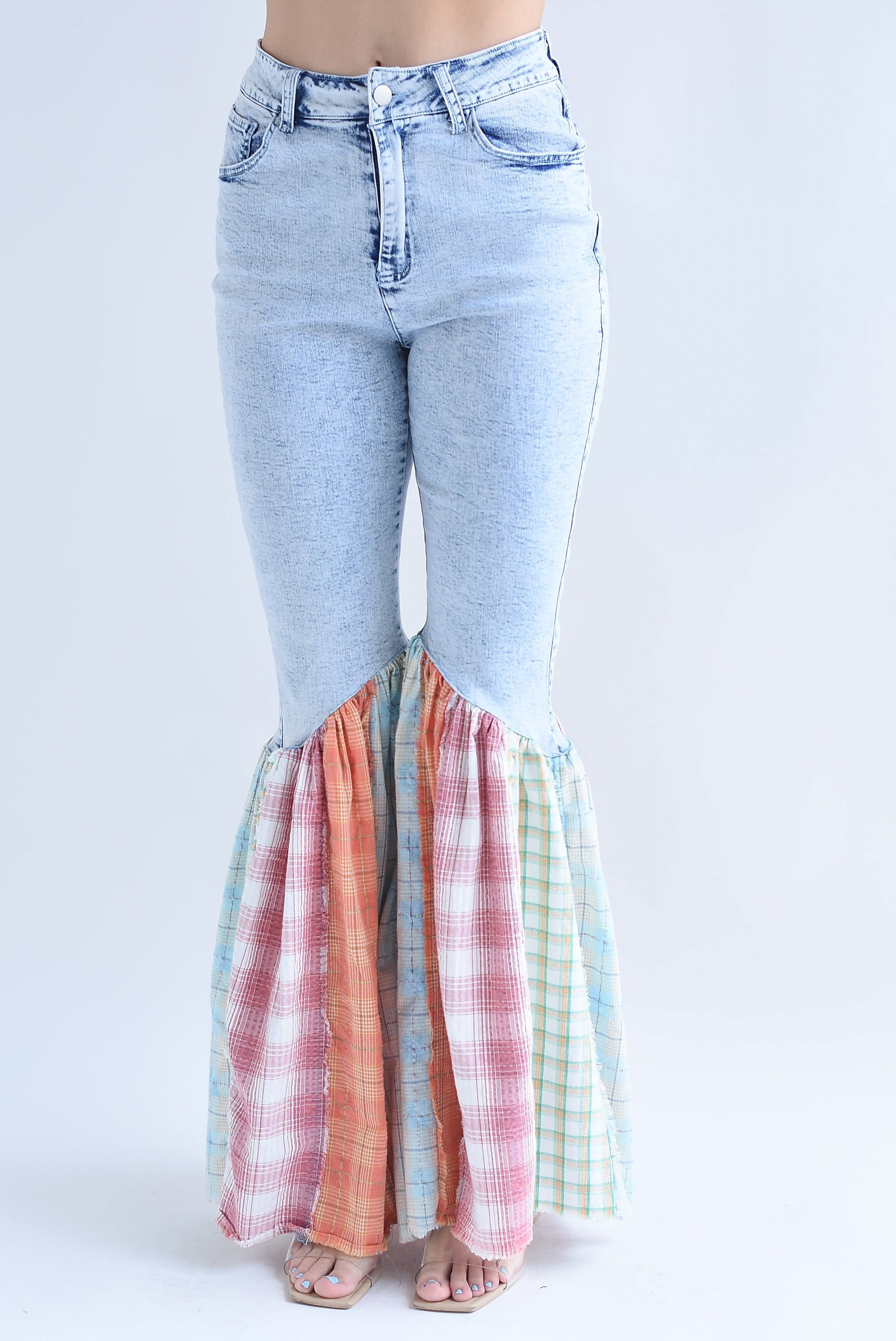 Jeans campana tela cuadros