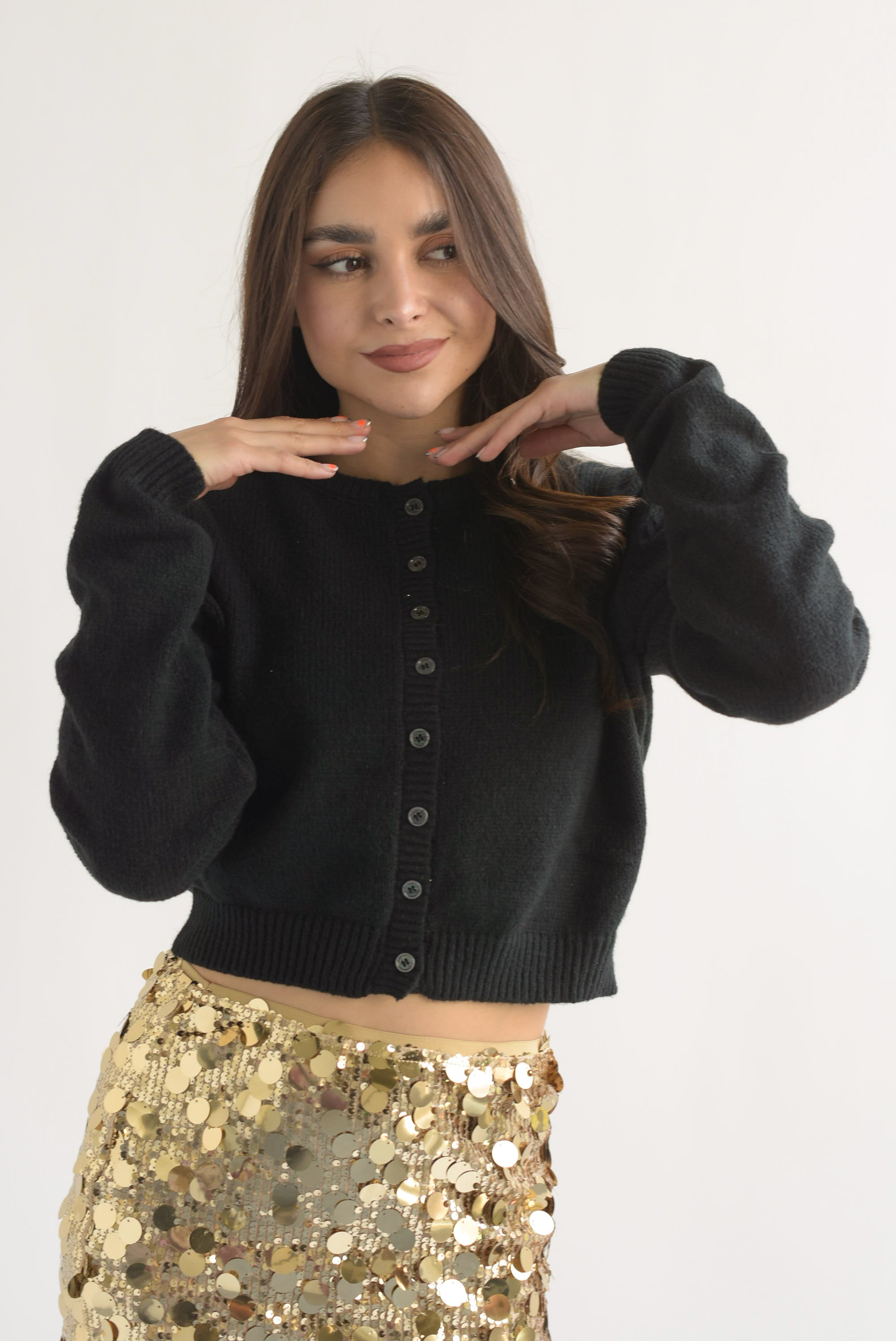 Cárdigan corto punto Negro