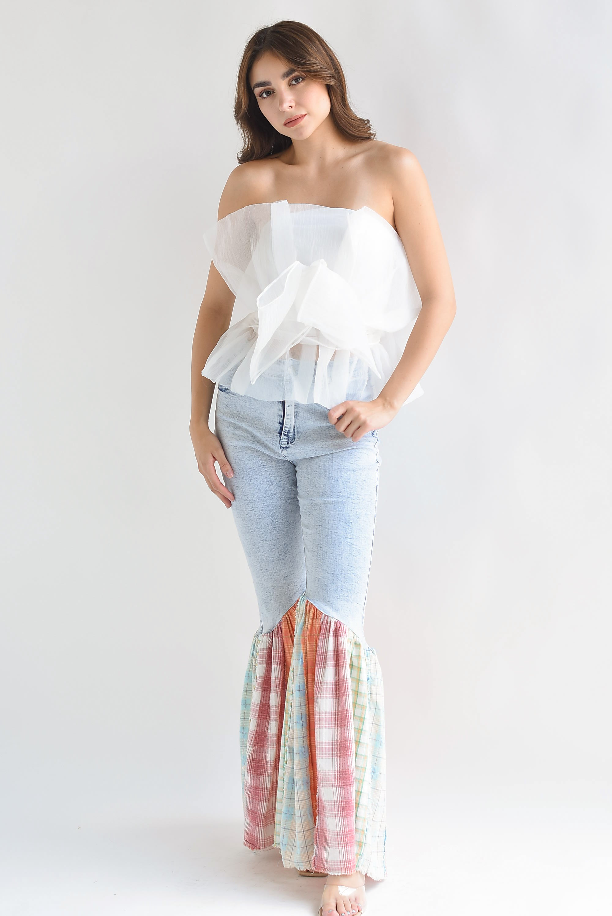 Jeans campana tela cuadros