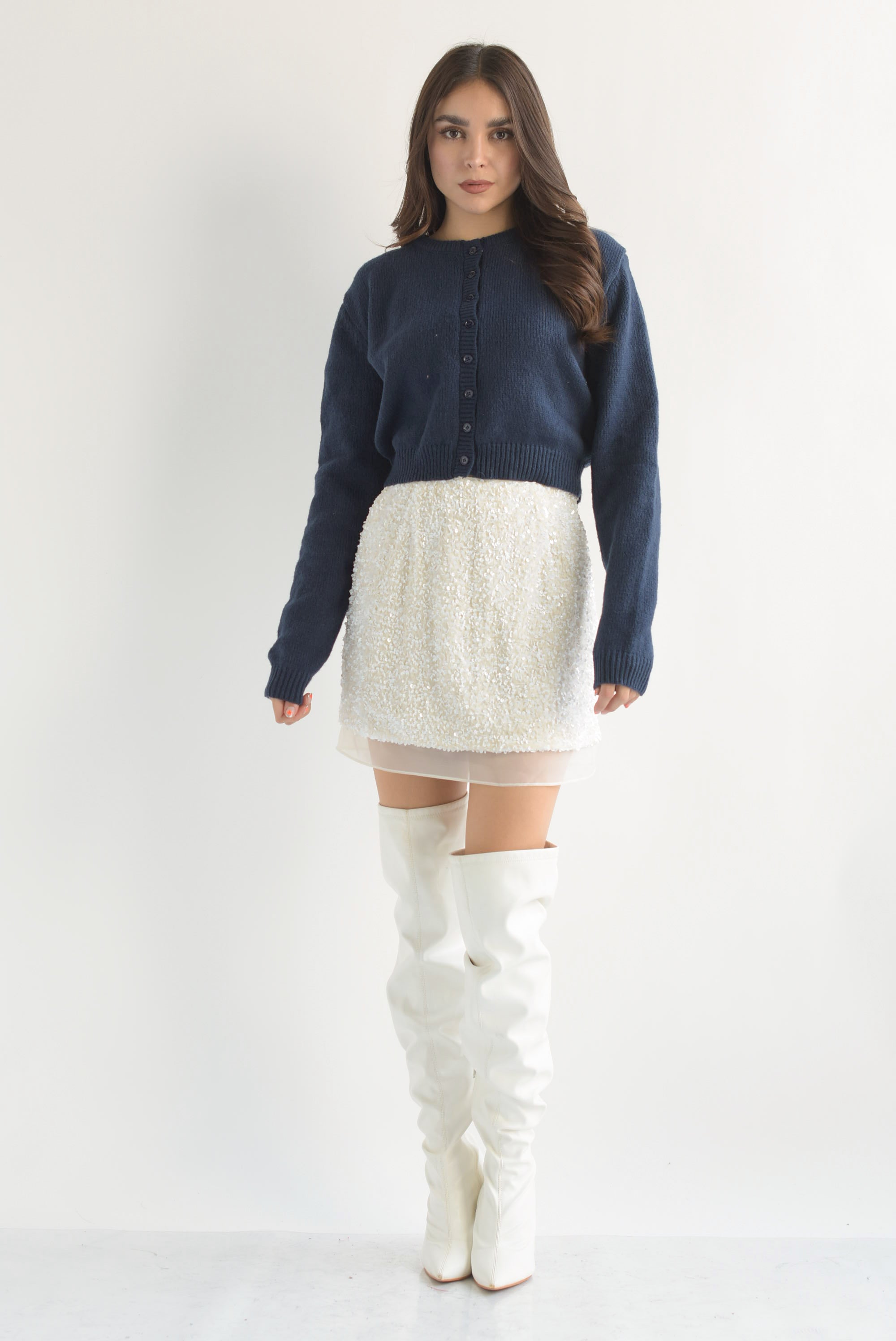 Falda corta terciopelo lentejuela Blanco Cloud