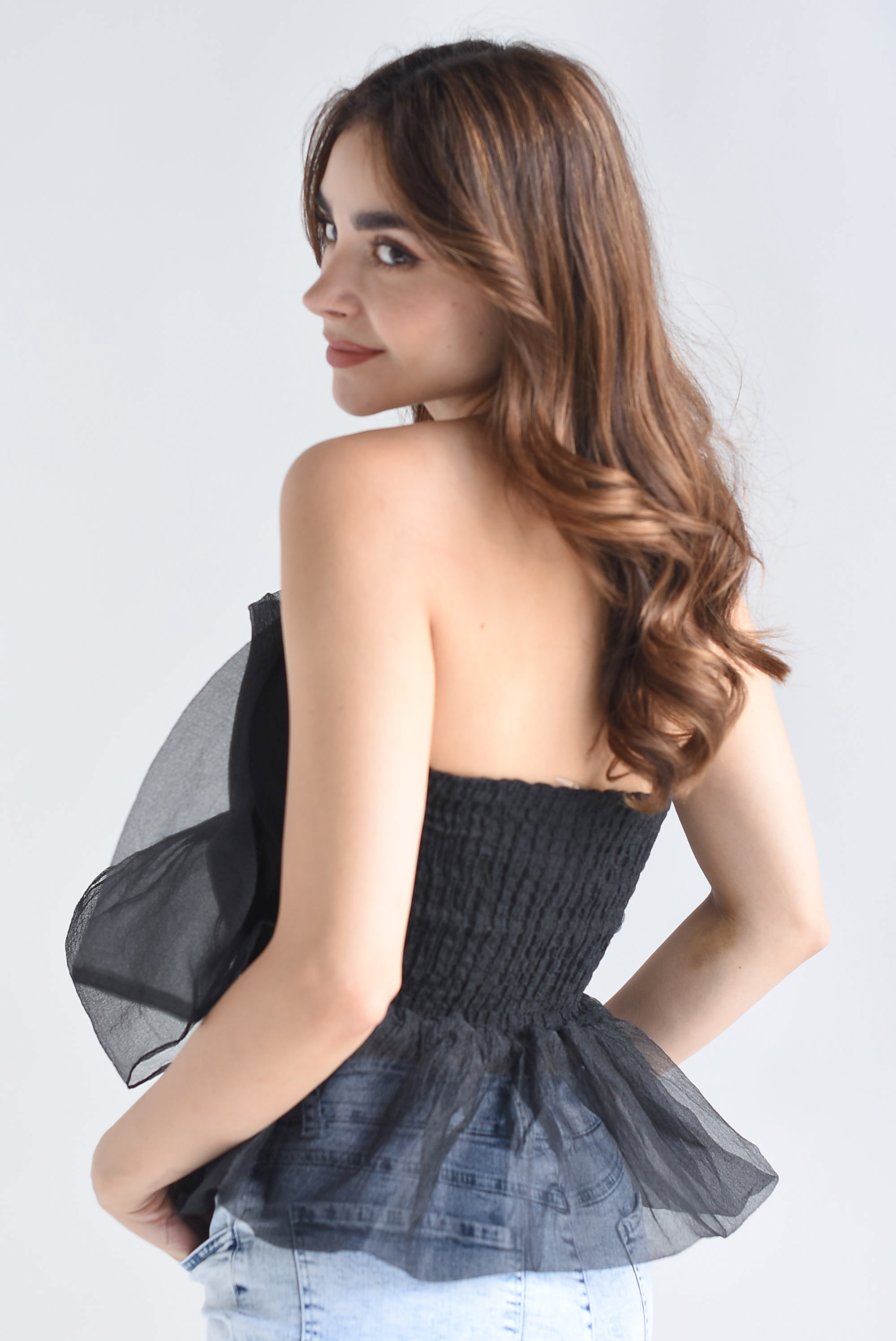 Top Flor tulle Negro