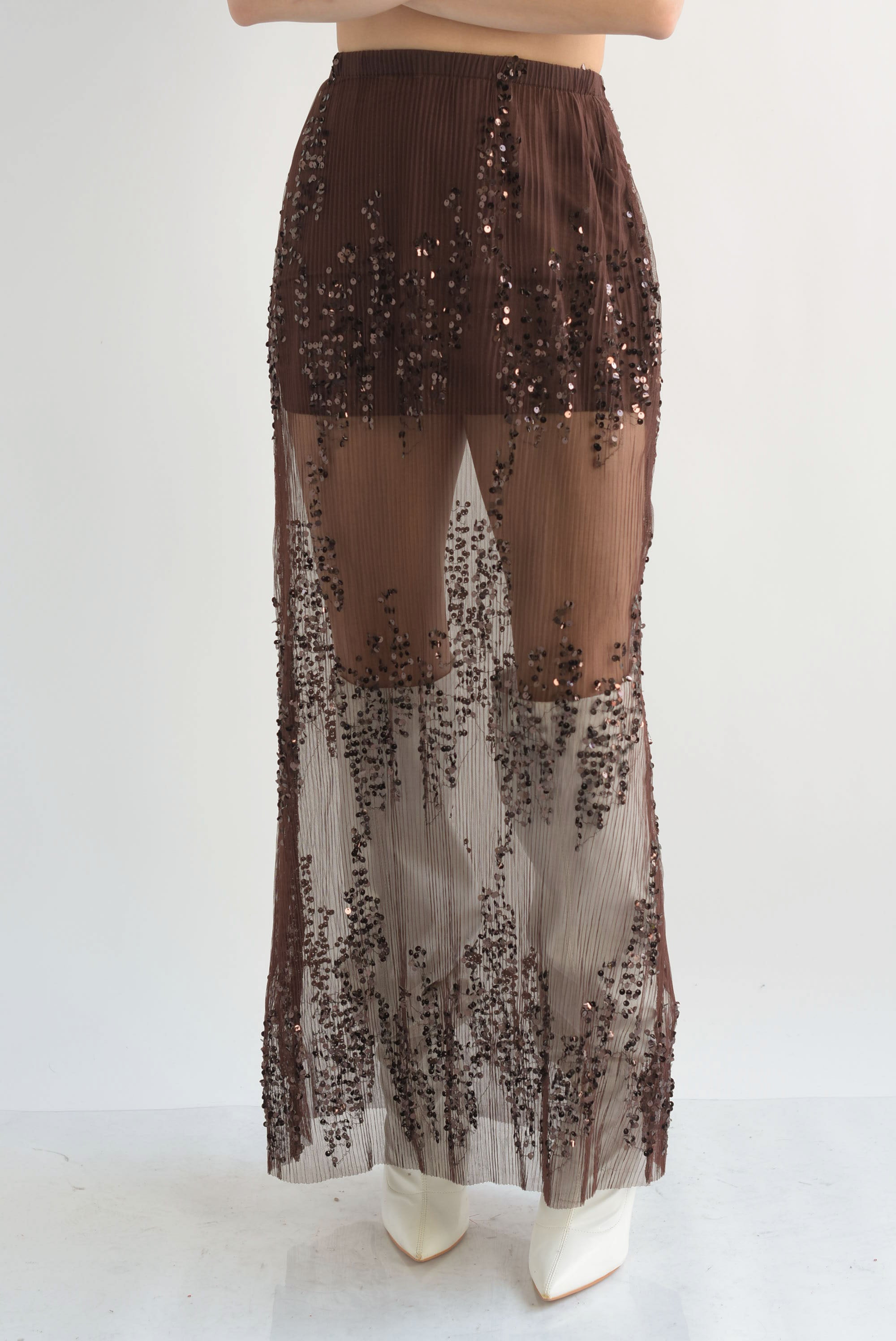 Falda recta tulle lentejuela Espresso