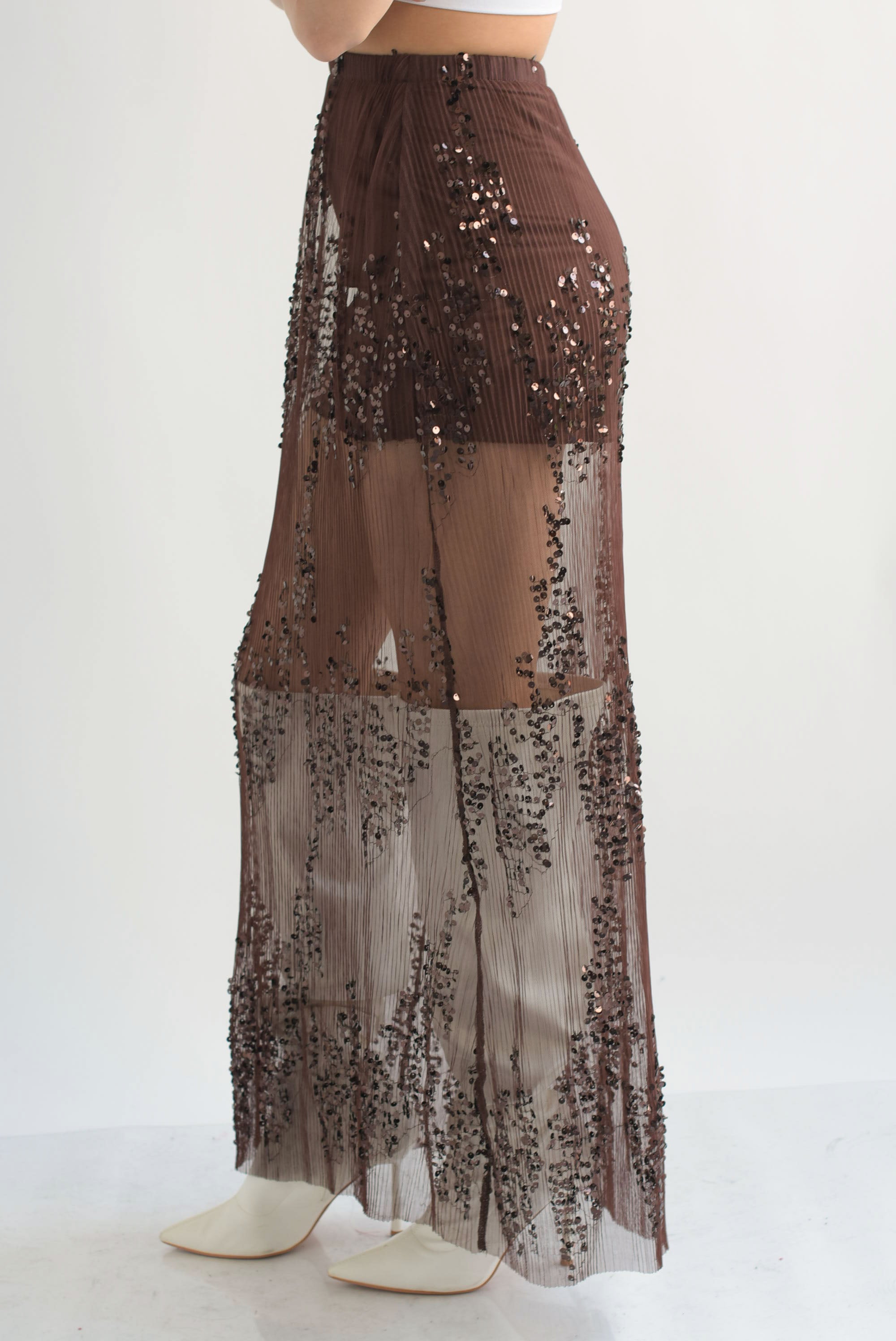 Falda recta tulle lentejuela Espresso