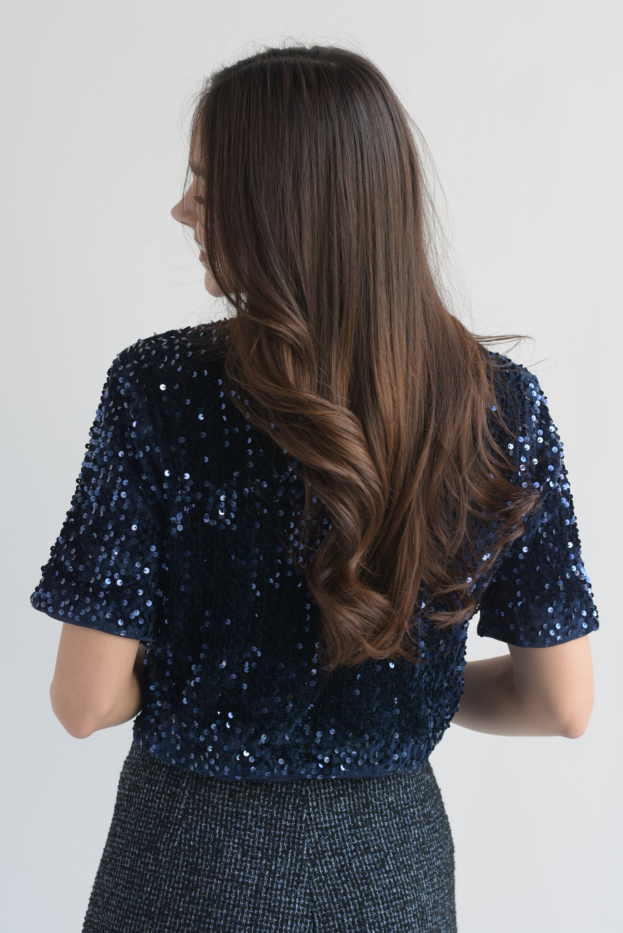 Blazer manga corta lentejuela lazos Azul Marino