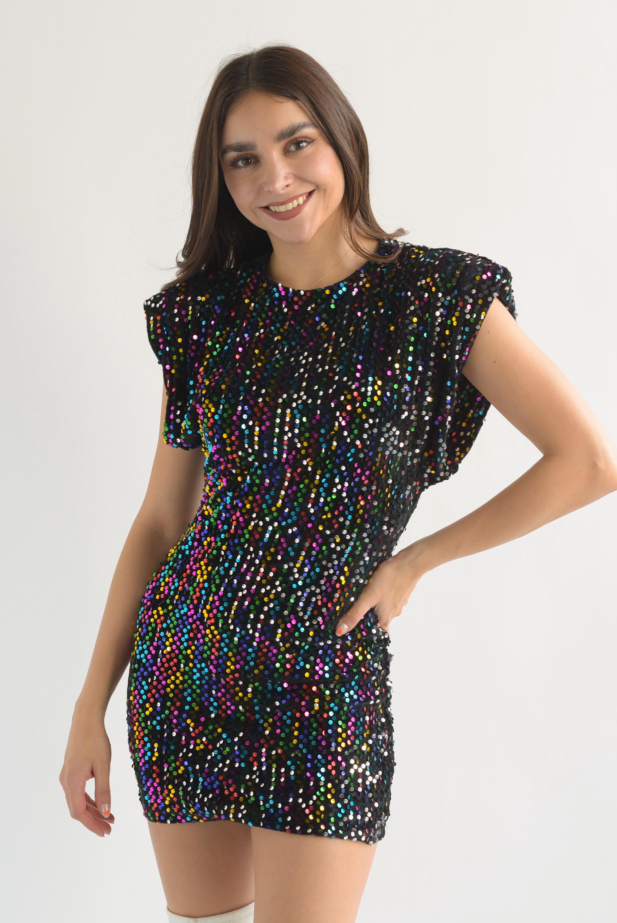 Vestido terciopelo lentejuela arcoíris Negro