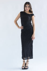 Fashion Styled Vestido drapeado encaje asimétrico Negro