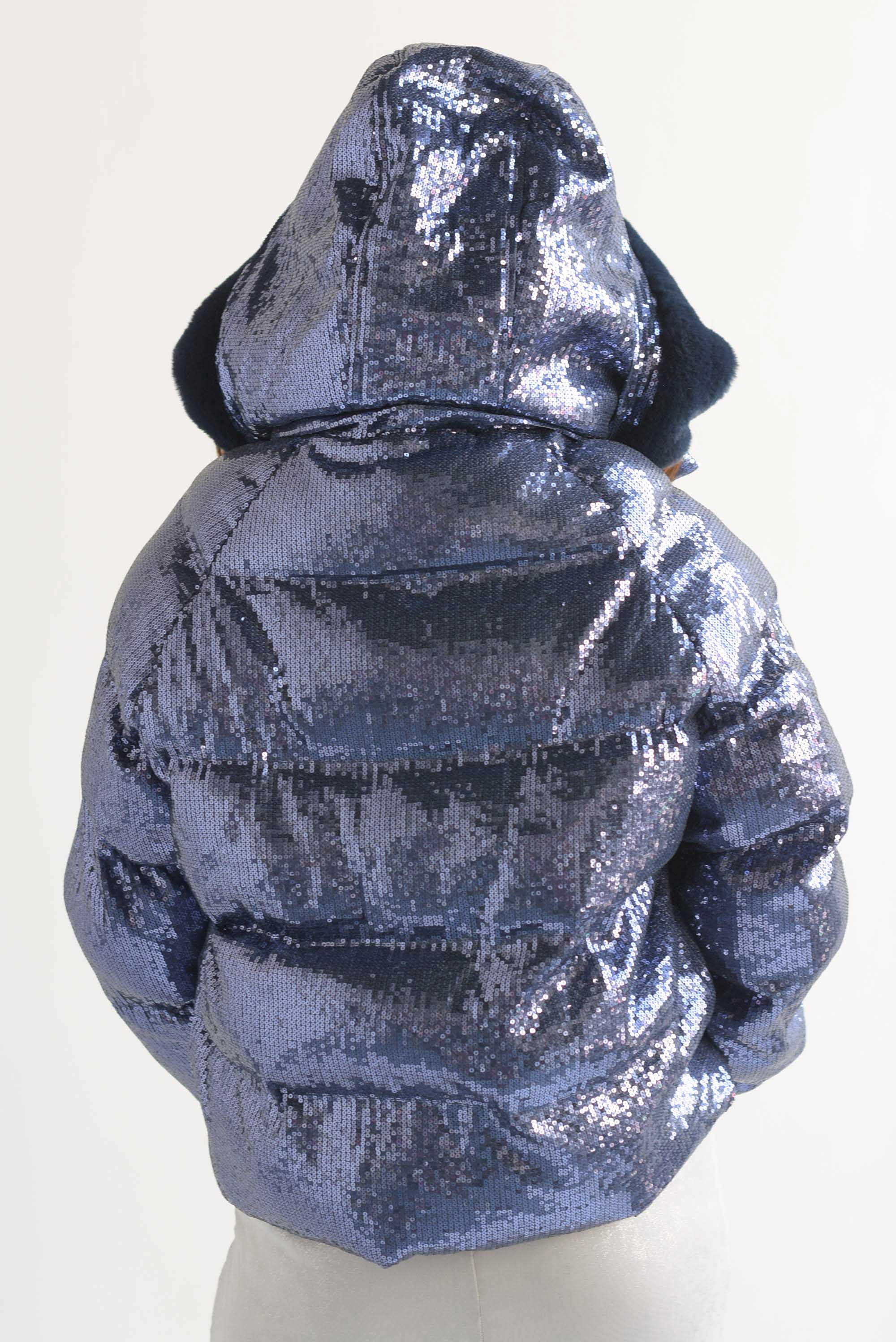 Chamarra puffer lentejuela hoddie Azul Marino