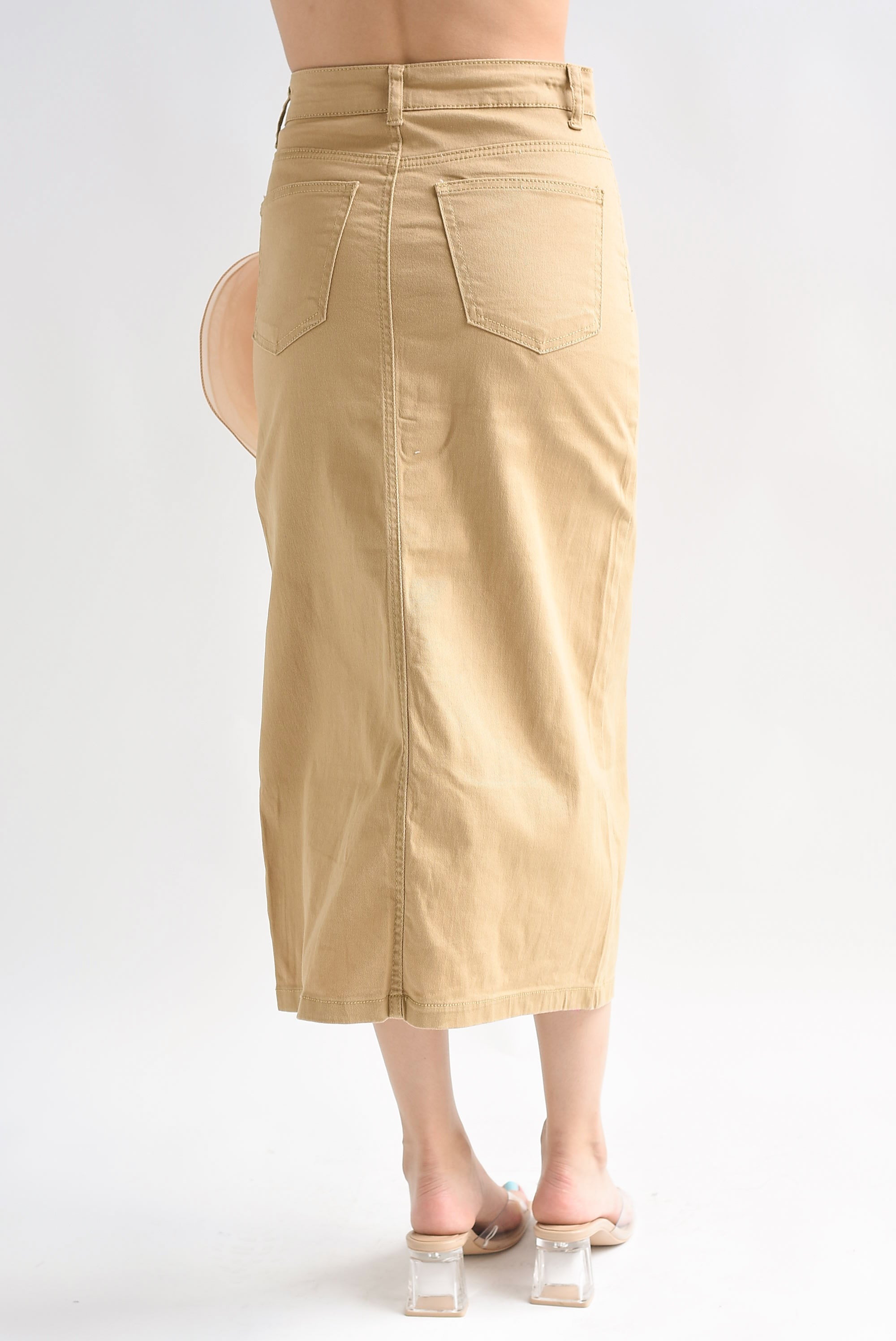 Falda recta flor 3D Camel