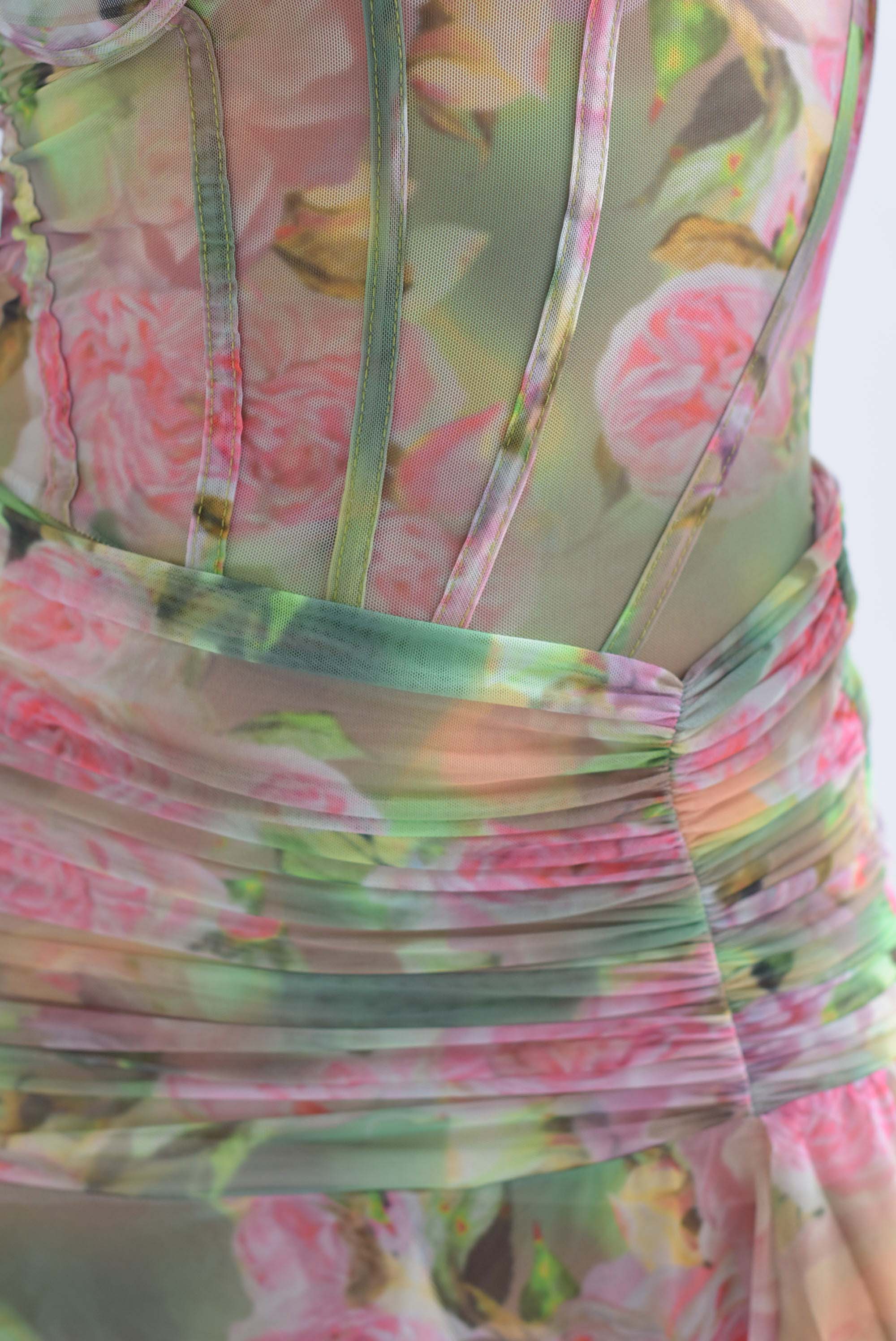 Vestido mesh corset peonias Verde