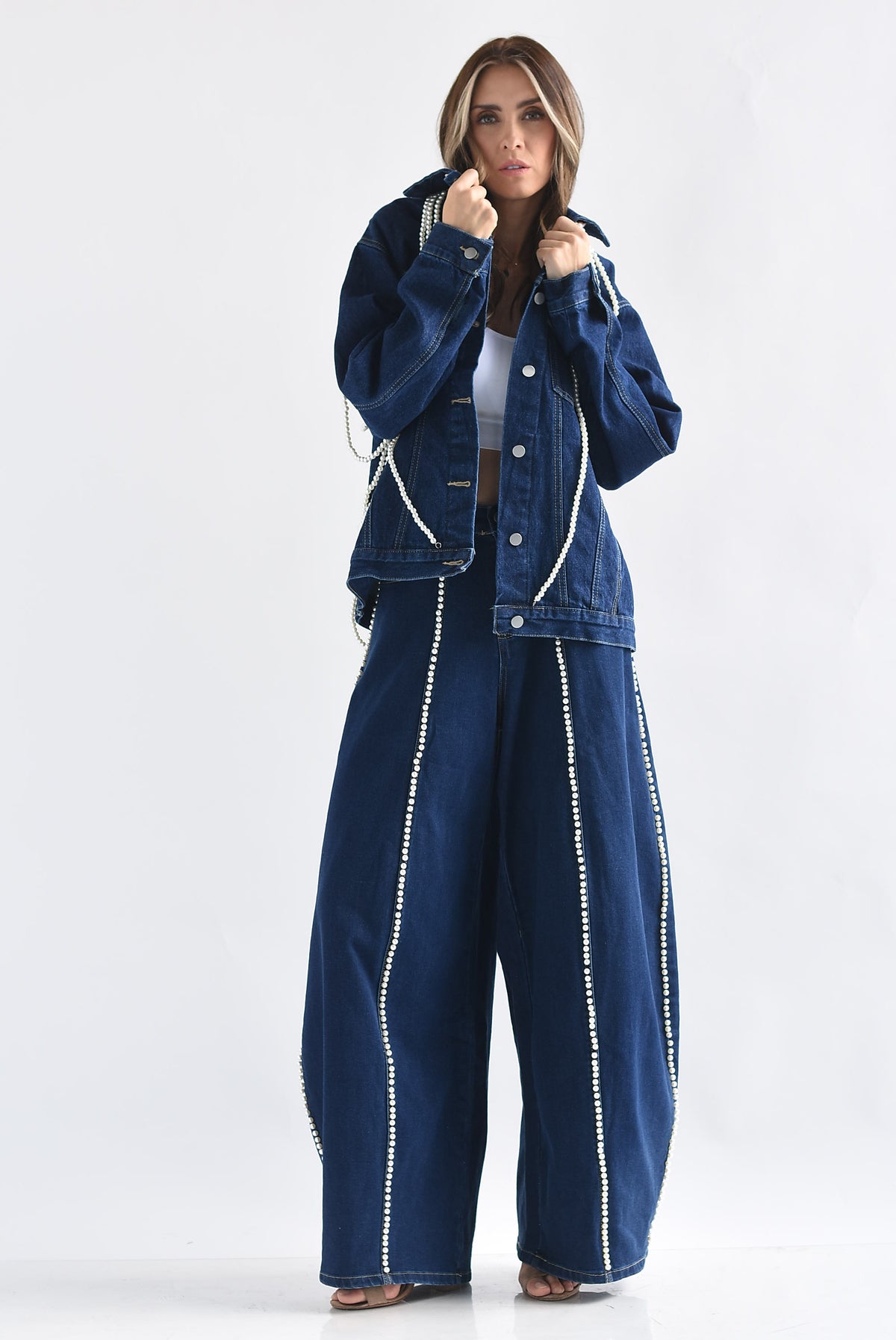 Jeans barrel perlas