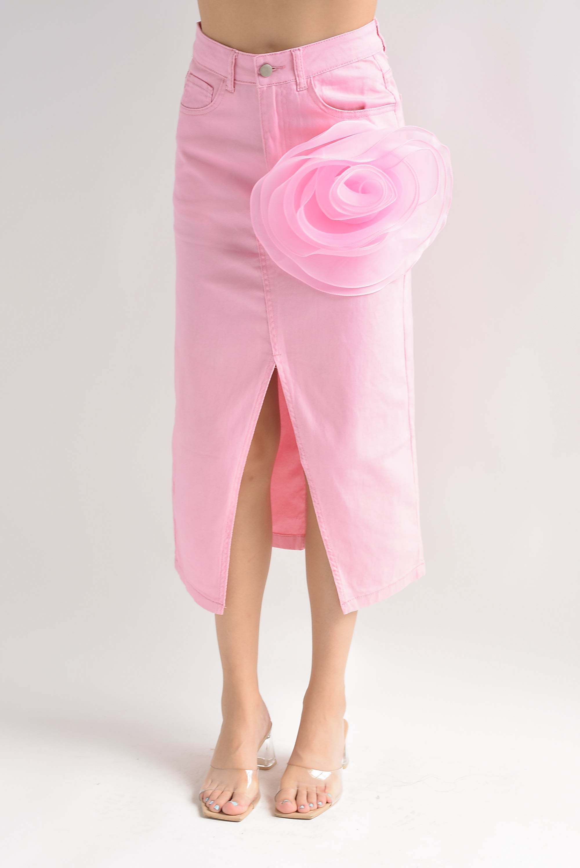 Falda recta flor 3D Rosa