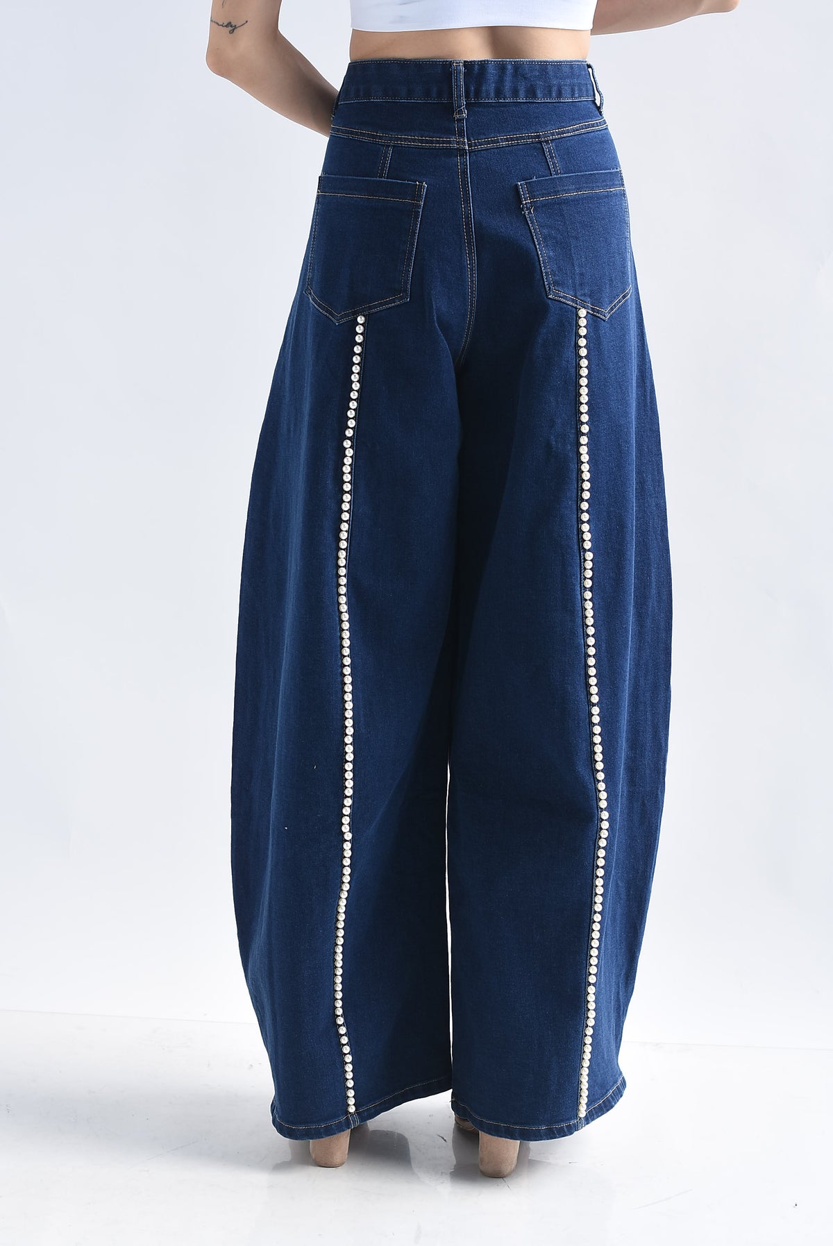 Jeans barrel perlas
