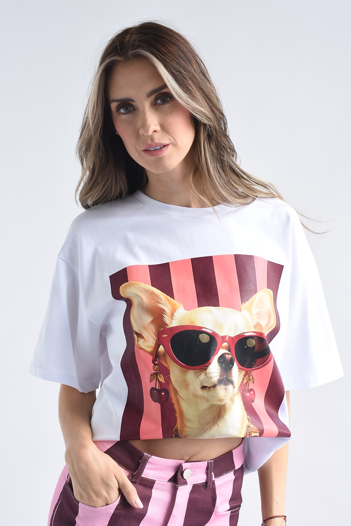 T-Shirt perro cerezas rayas