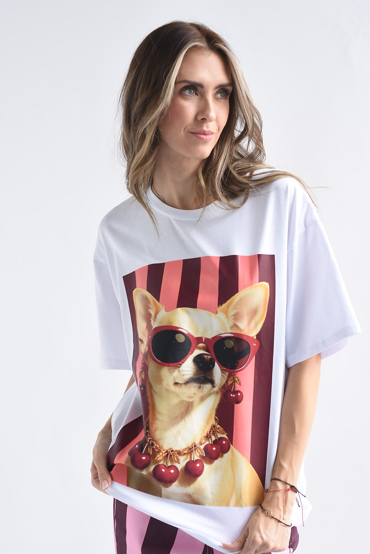 T-Shirt perro cerezas rayas