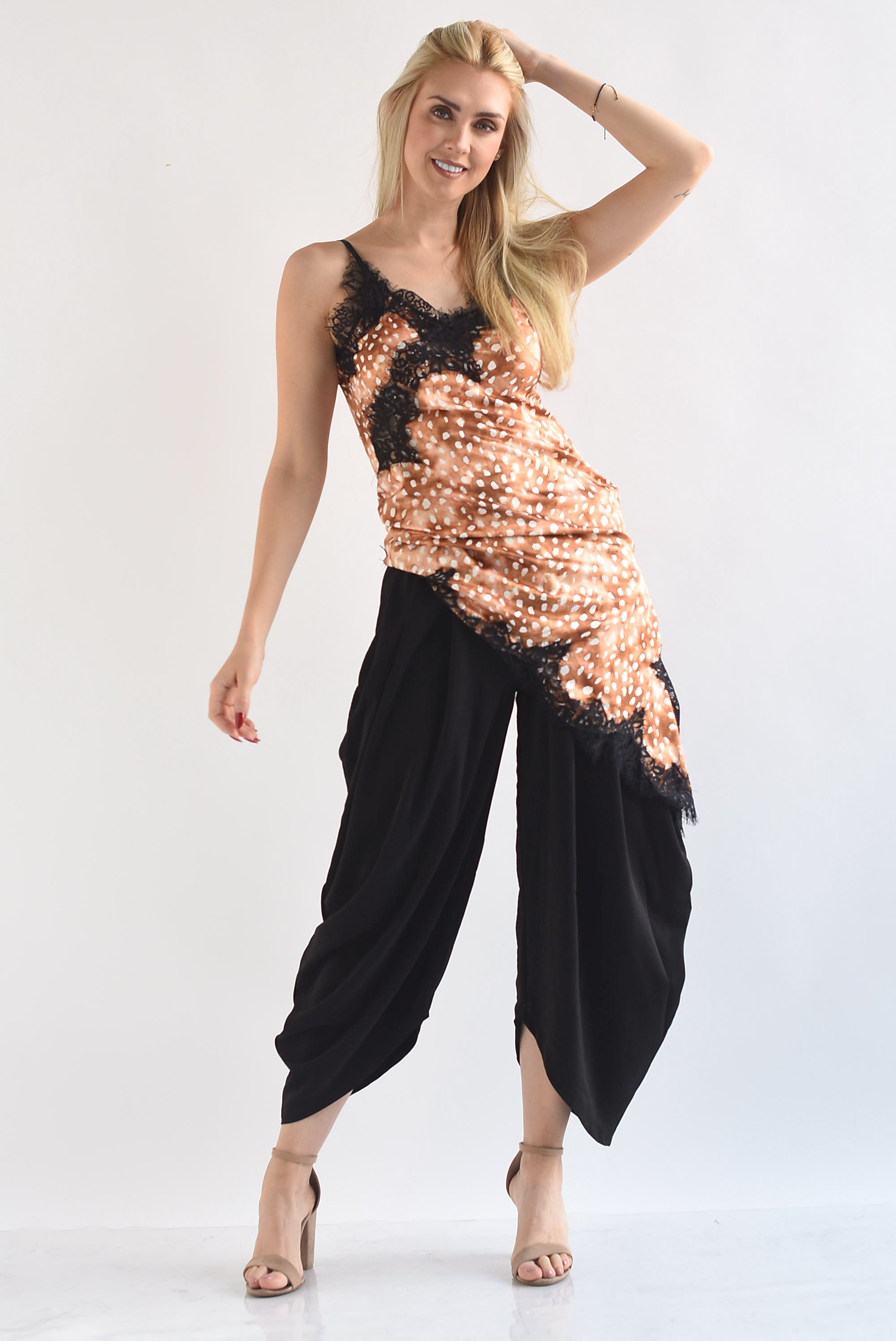 Vestido lencero asimétrico encaje bitono Bambi