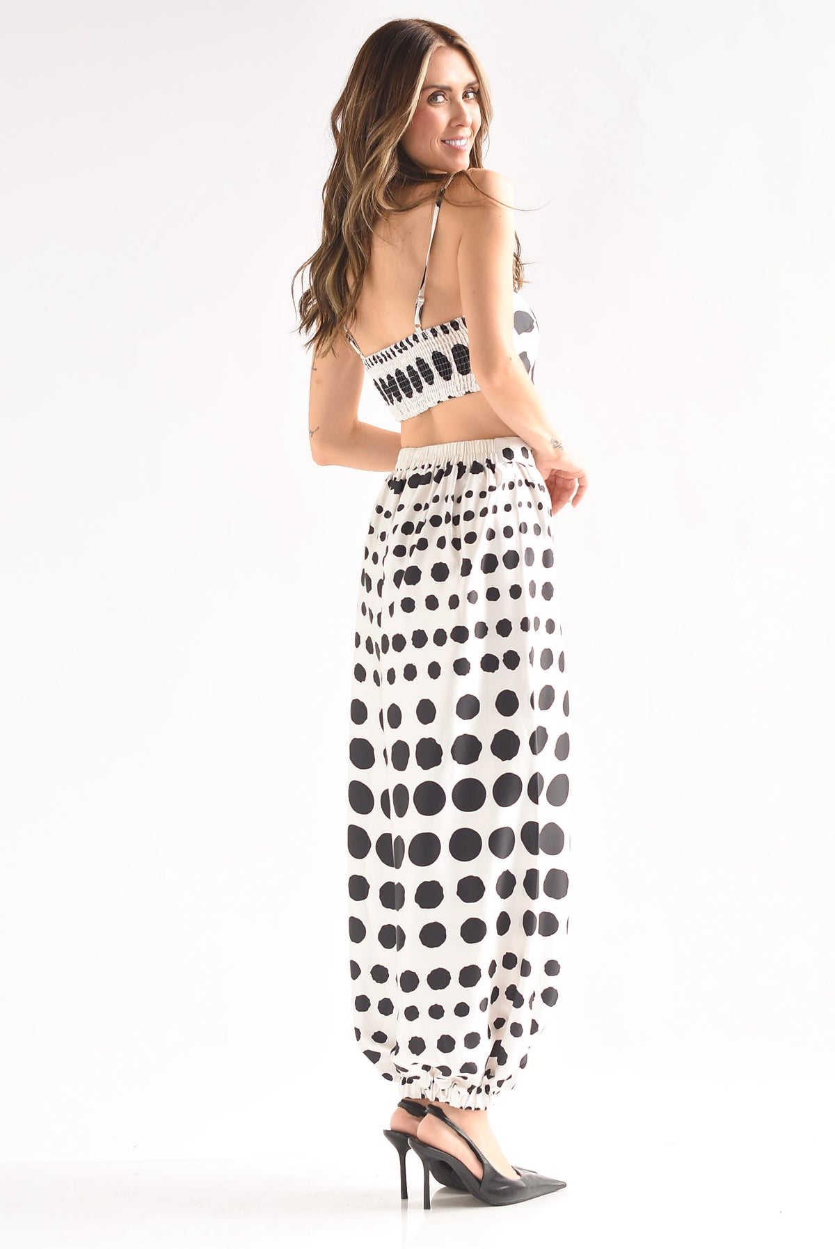 Set Pantalón globo y Top satín polka dots