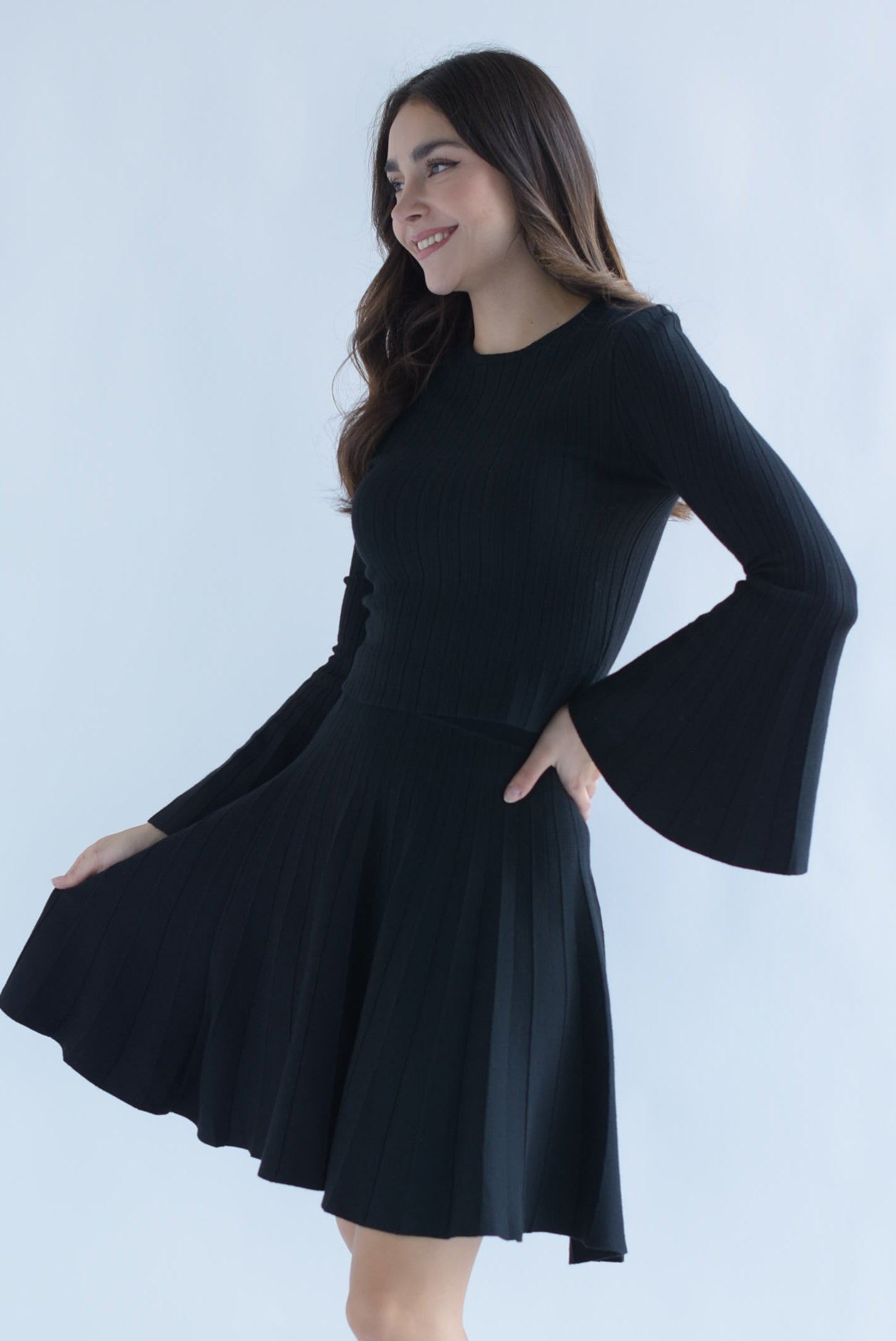 Blusa manga trompeta punto Negro