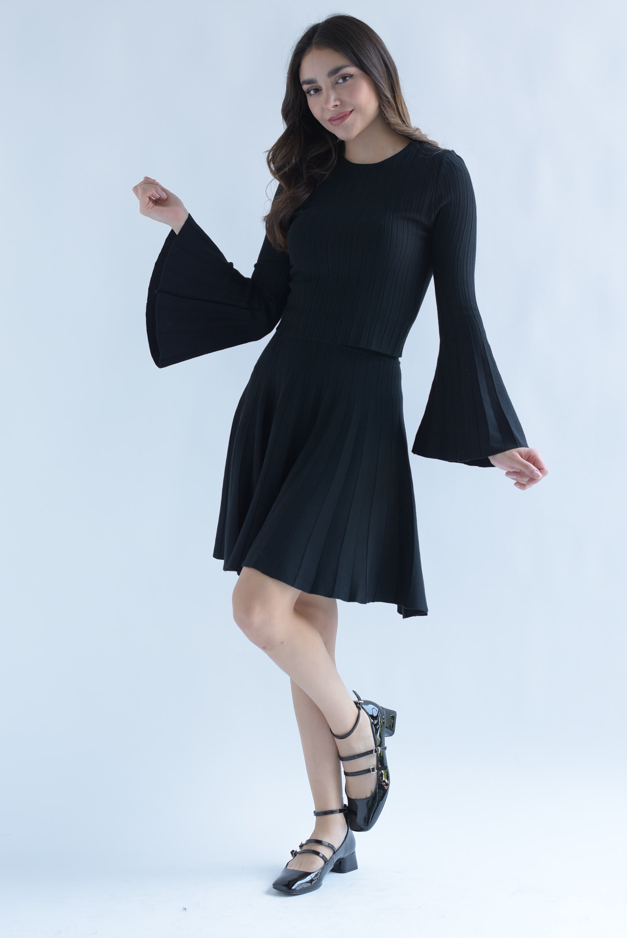 Falda plisada corte A punto Negro