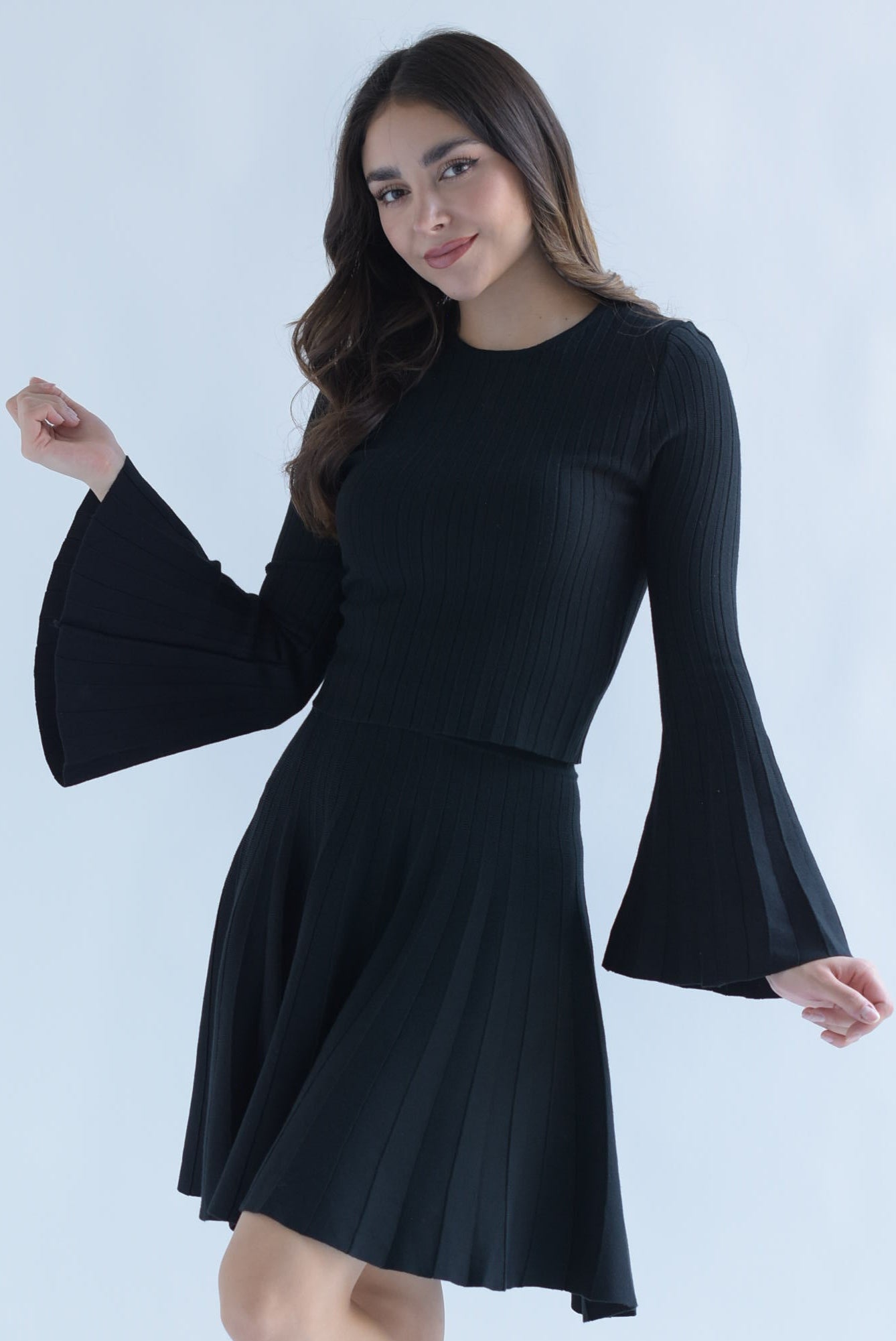 Blusa manga trompeta punto Negro