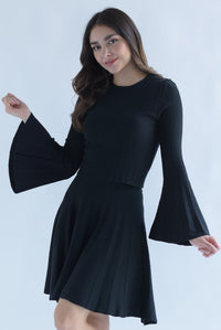 Fashion Styled Blusa manga trompeta punto Negro