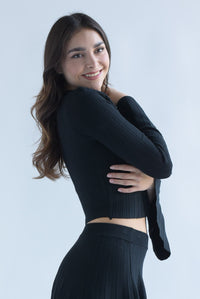 Fashion Styled Blusa manga trompeta punto Negro