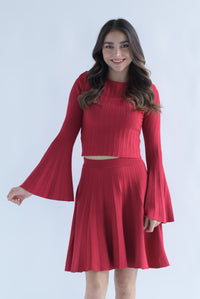 Fashion Styled Blusa manga trompeta punto Rojo